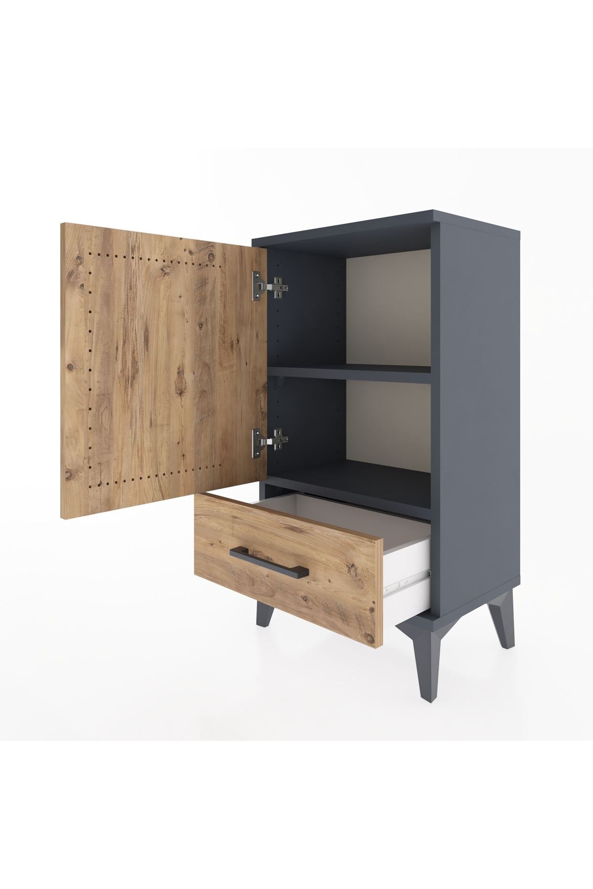 Arges Komodin 2 Raflı Tek Çekmeceli Tek Kapaklı 44x30x80 Antrasit-Çam