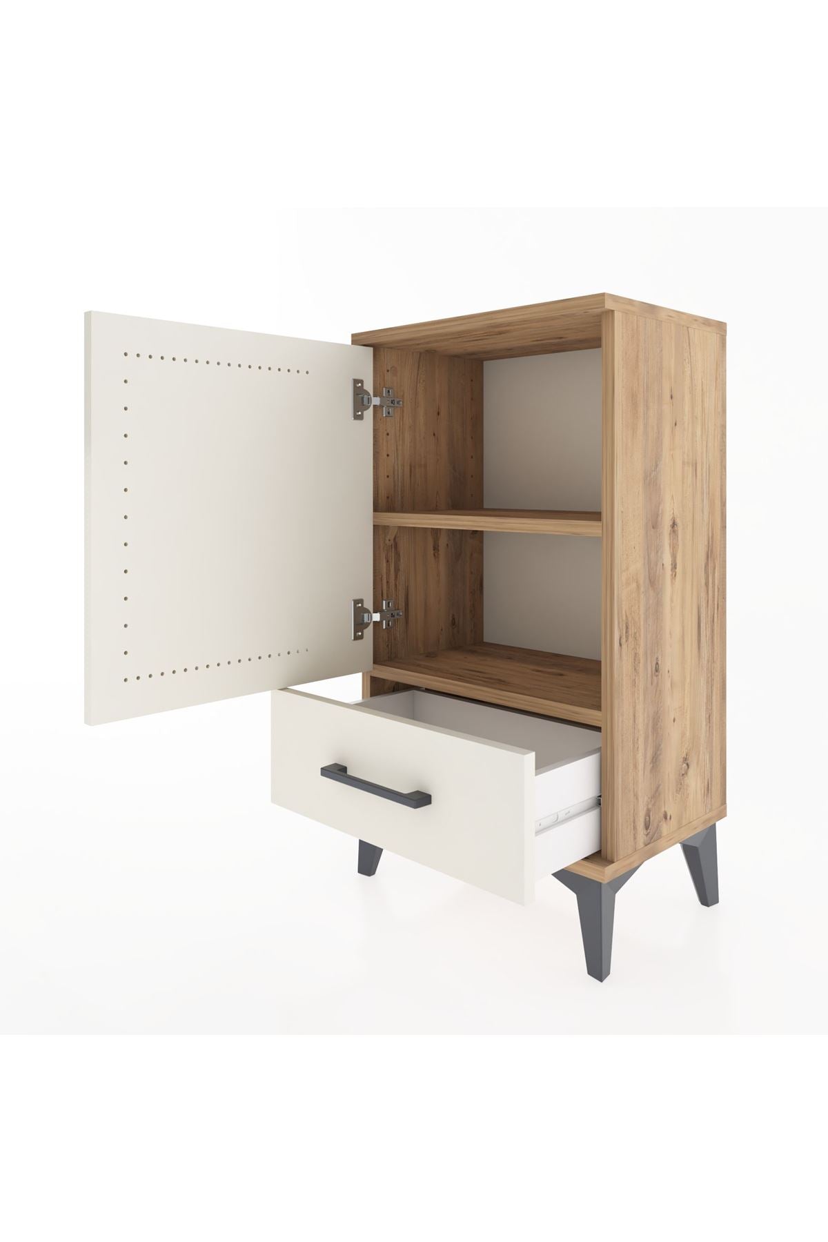 Arges Komodin 2 Raflı Tek Çekmeceli Tek Kapaklı 44x30x80 Çam-Aytaşı