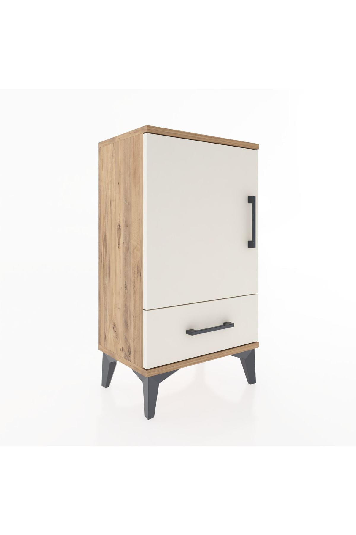 Arges Komodin 2 Raflı Tek Çekmeceli Tek Kapaklı 44x30x80 Çam-Aytaşı