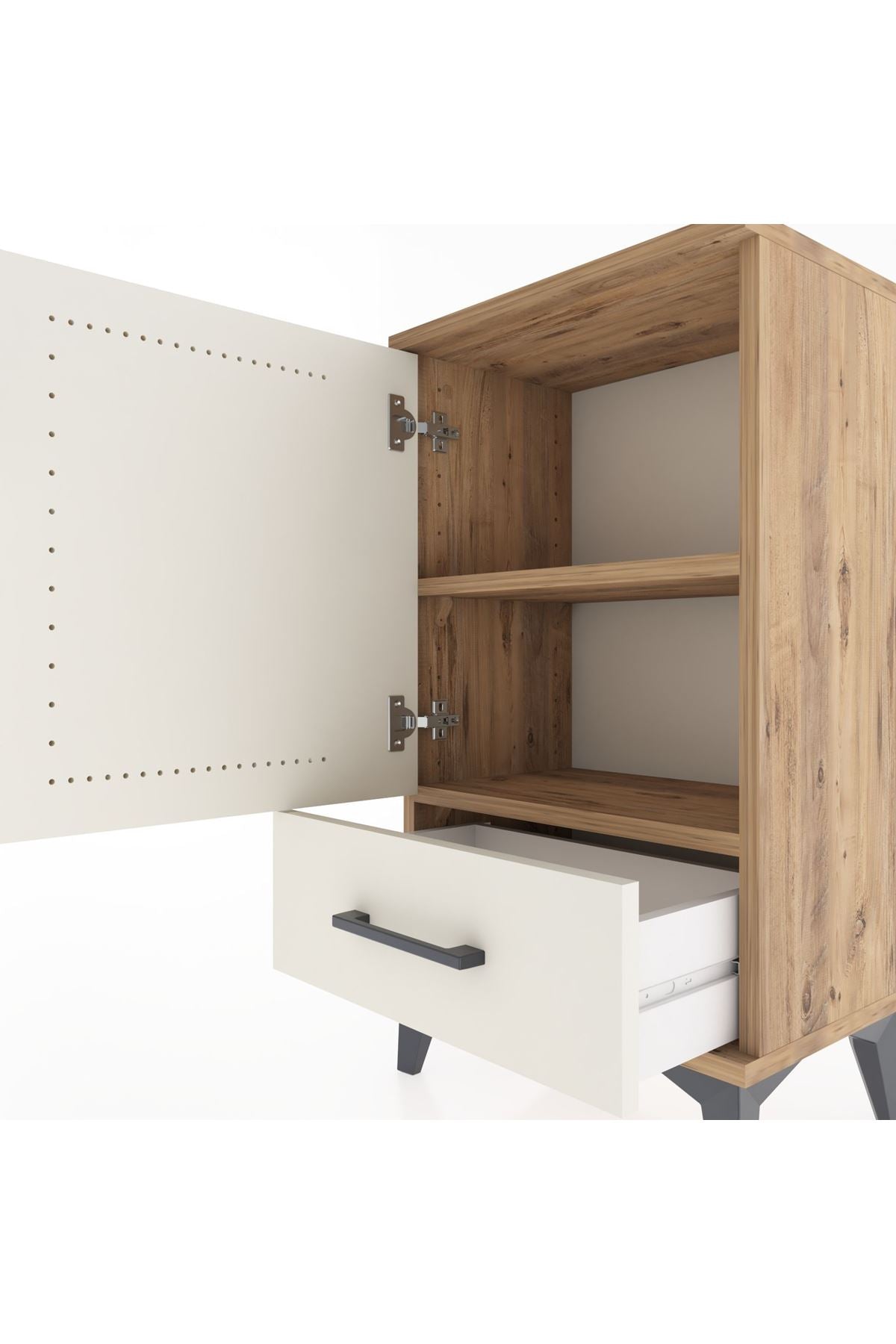Arges Komodin 2 Raflı Tek Çekmeceli Tek Kapaklı 44x30x80 Çam-Aytaşı