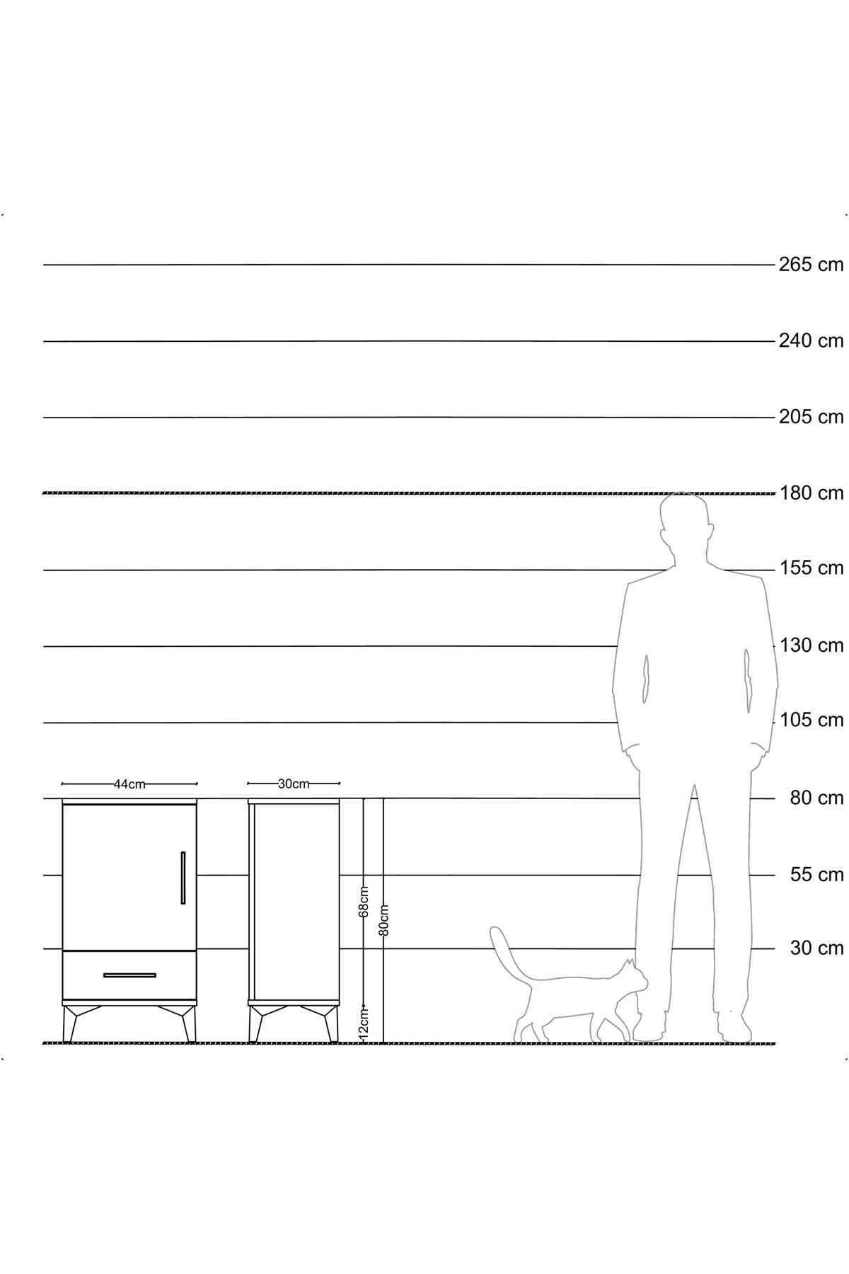 Arges Komodin 2 Raflı Tek Çekmeceli Tek Kapaklı 44x30x80 Çam-Antrasit