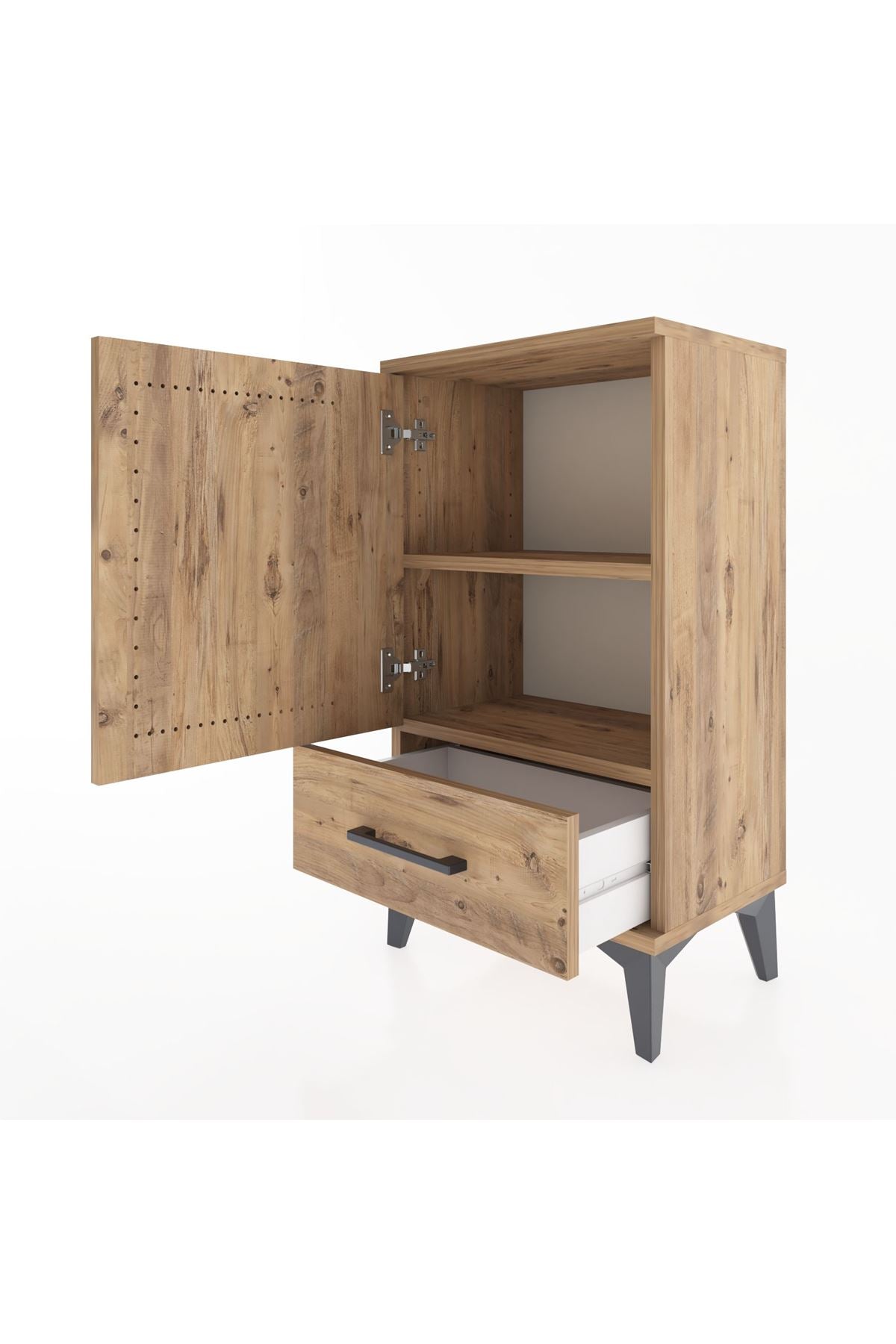 Arges Komodin 2 Raflı Tek Çekmeceli Tek Kapaklı 44x30x80 Çam-Çam