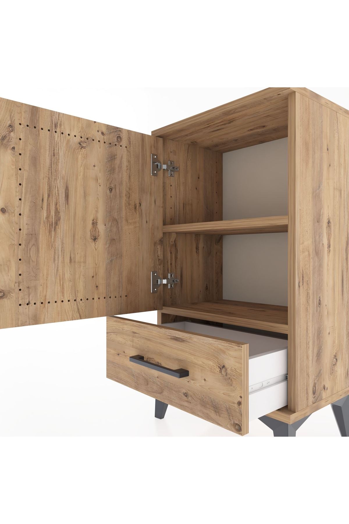 Arges Komodin 2 Raflı Tek Çekmeceli Tek Kapaklı 44x30x80 Çam-Çam