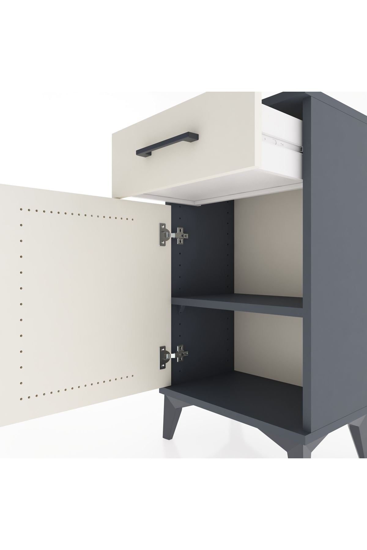 Arges Komodin Tek Raflı Tek Çekmeceli Tek Kapaklı 44x30x80 Antrasit-Aytaşı