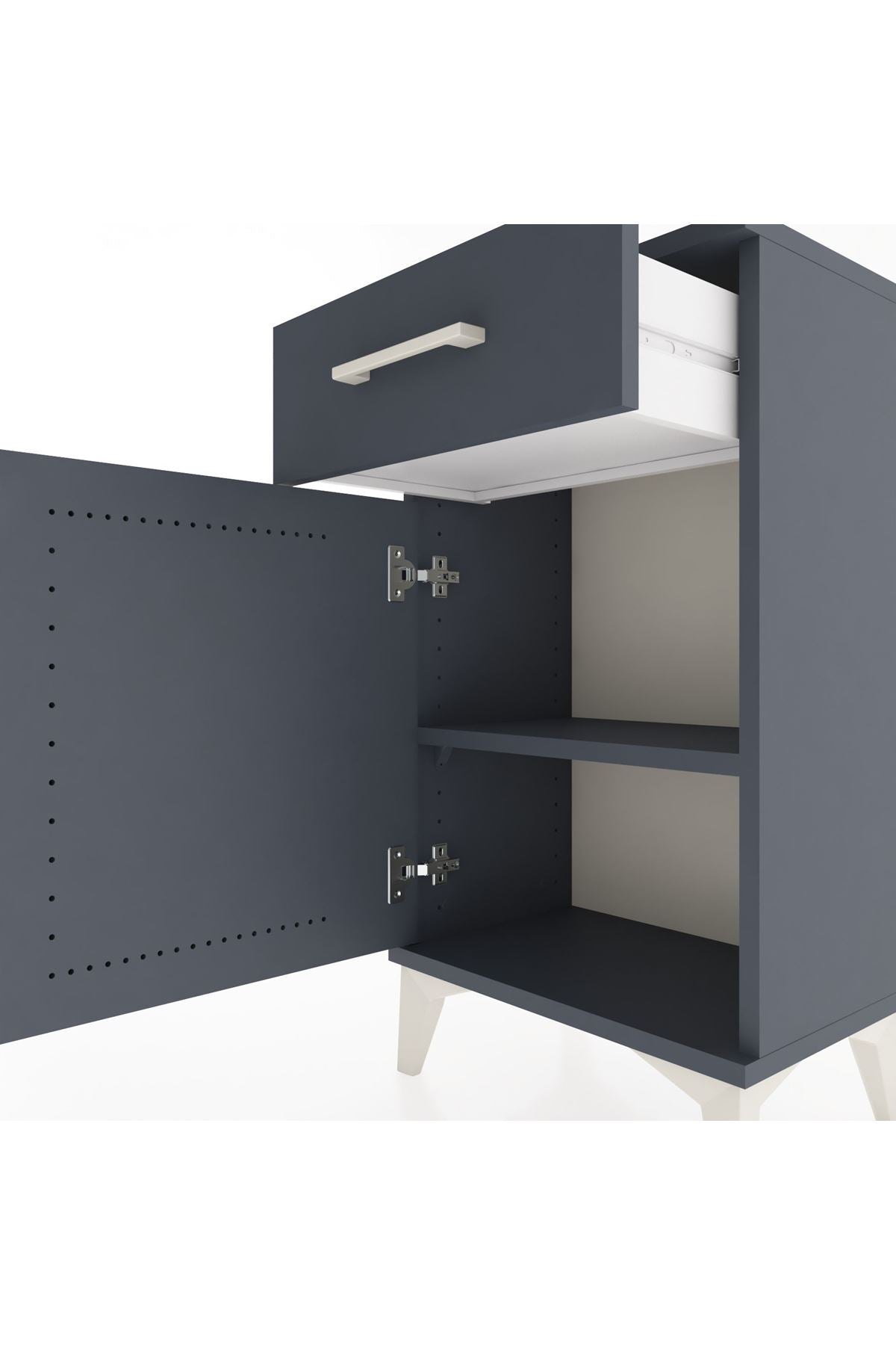 Arges Komodin Tek Raflı Tek Çekmeceli Tek Kapaklı 44x30x80 Antrasit-Antrasit