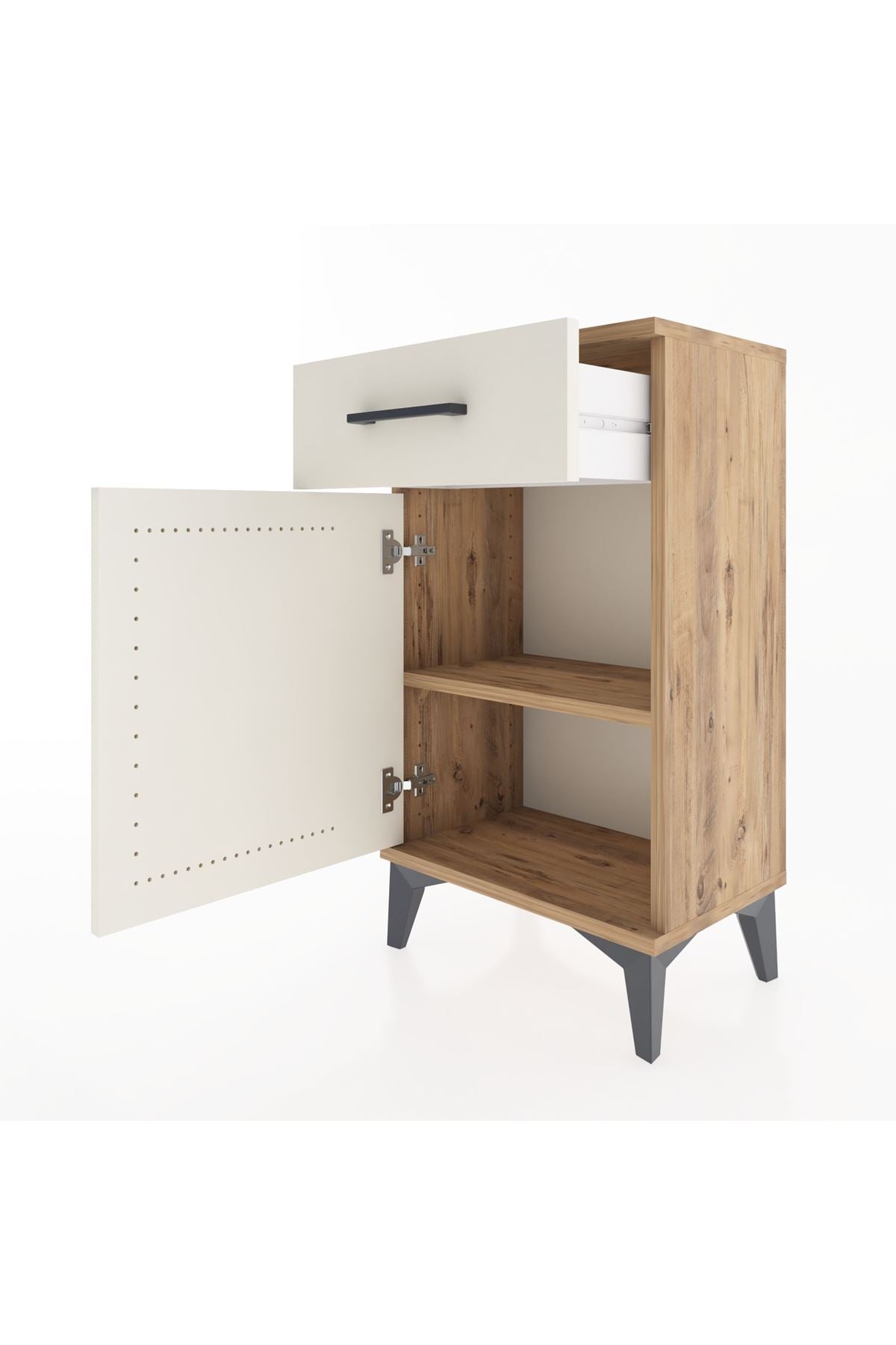 Arges Komodin Tek Raflı Tek Çekmeceli Tek Kapaklı 44x30x80 Çam-Aytaşı