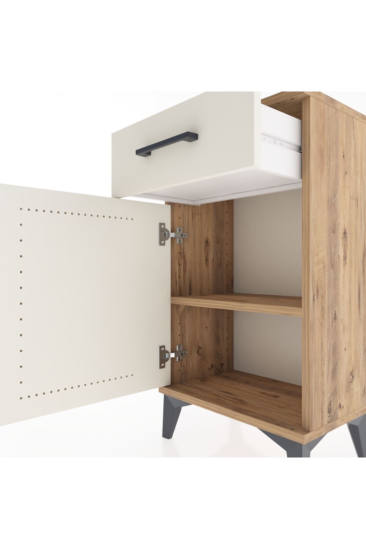 Arges Komodin Tek Raflı Tek Çekmeceli Tek Kapaklı 44x30x80 Çam-Aytaşı