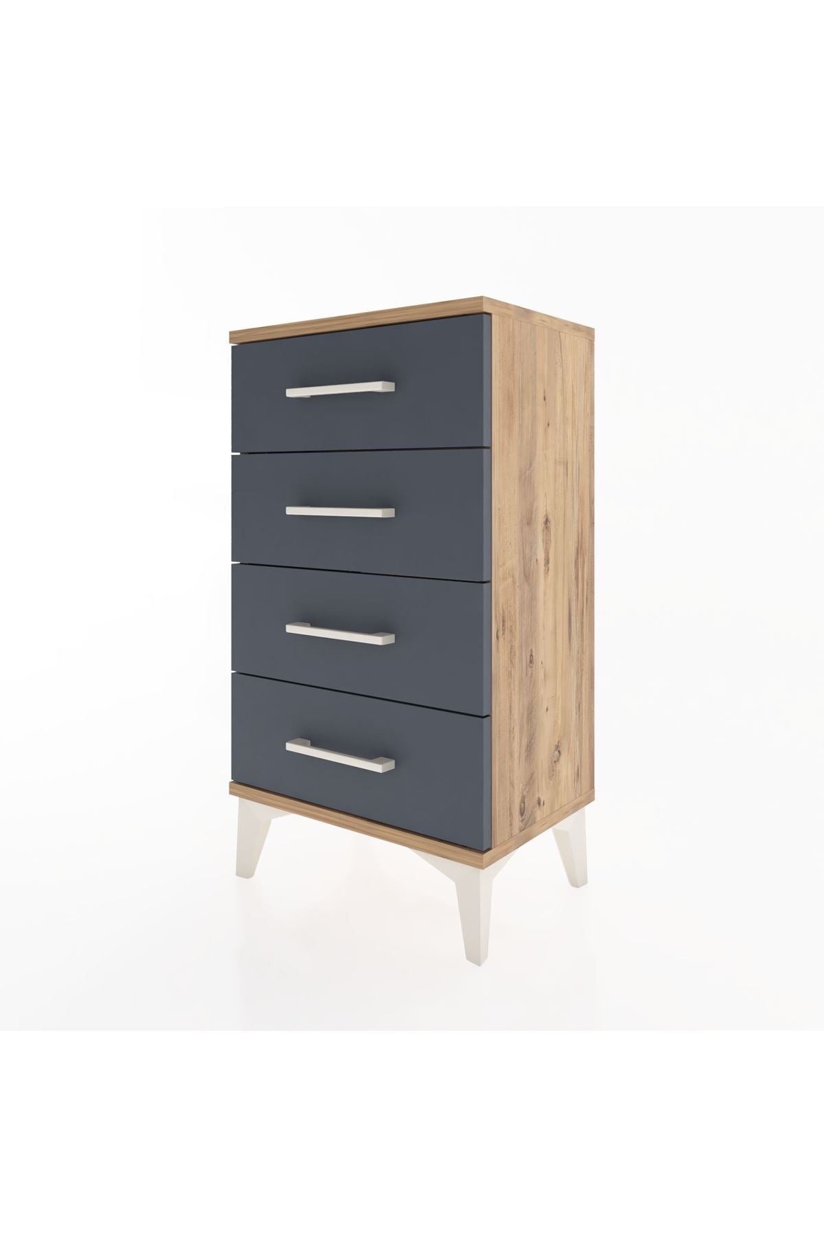 Arges Komodin 4 Çekmeceli 44x30x80 Çam-Antrasit