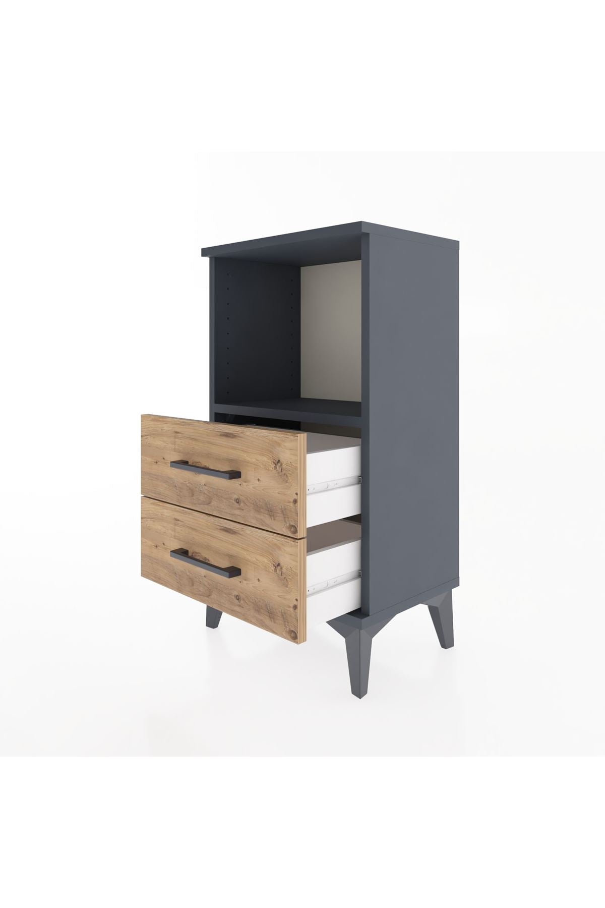 Arges Komodin Tek Raflı 2 Çekmeceli 44x30x80 Antrasit-Çam