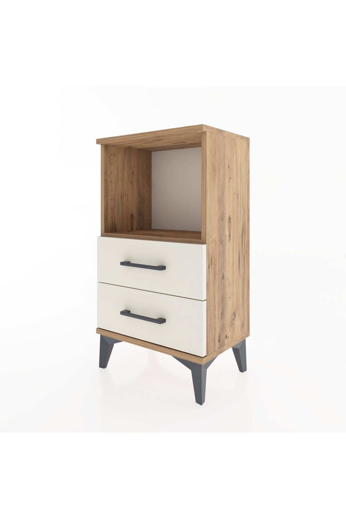 Arges Komodin Tek Raflı 2 Çekmeceli 44x30x80 Çam-Aytaşı