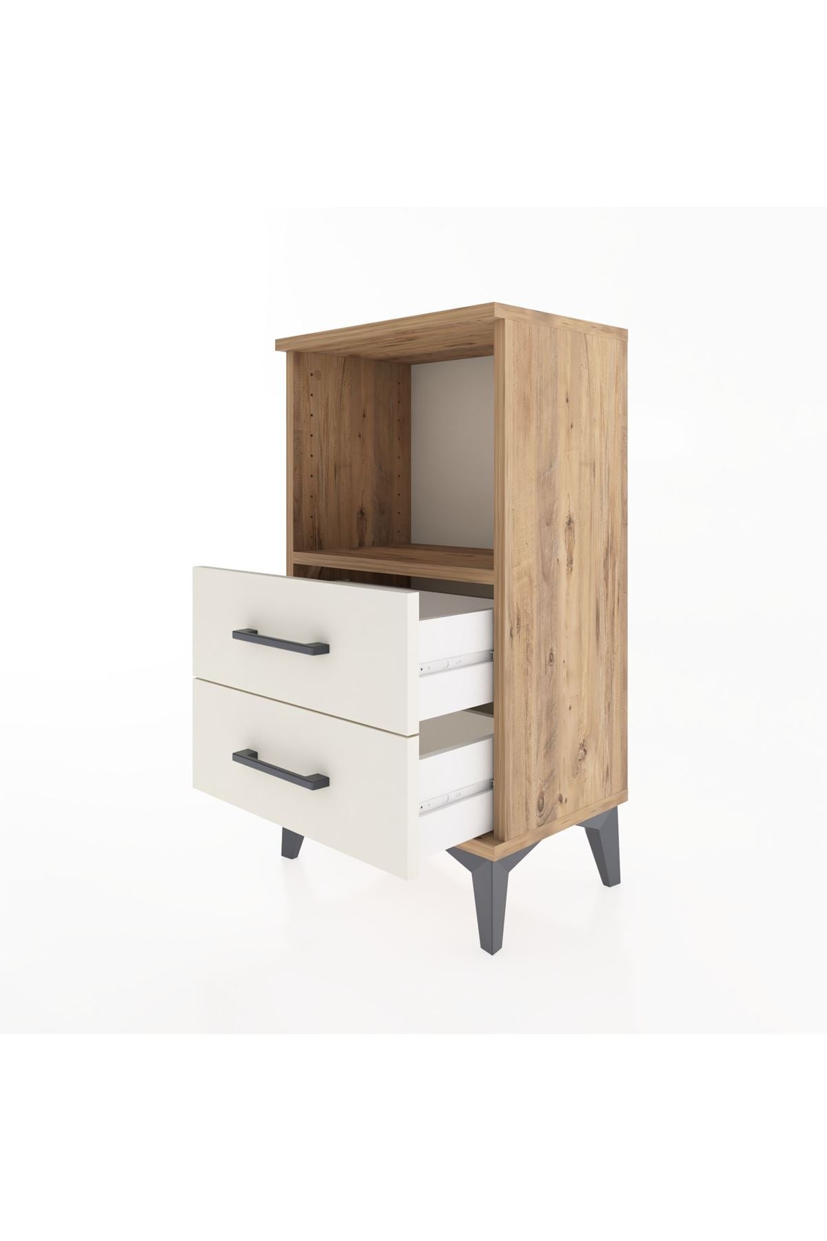 Arges Komodin Tek Raflı 2 Çekmeceli 44x30x80 Çam-Aytaşı