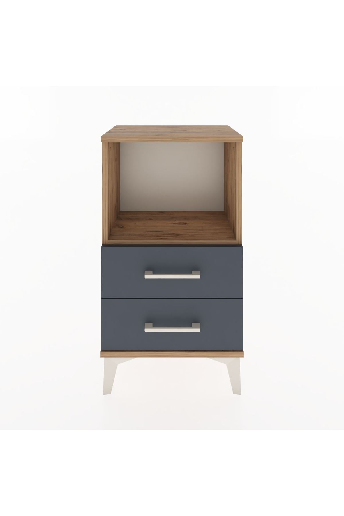 Arges Komodin Tek Raflı 2 Çekmeceli 44x30x80 Çam-Antrasit