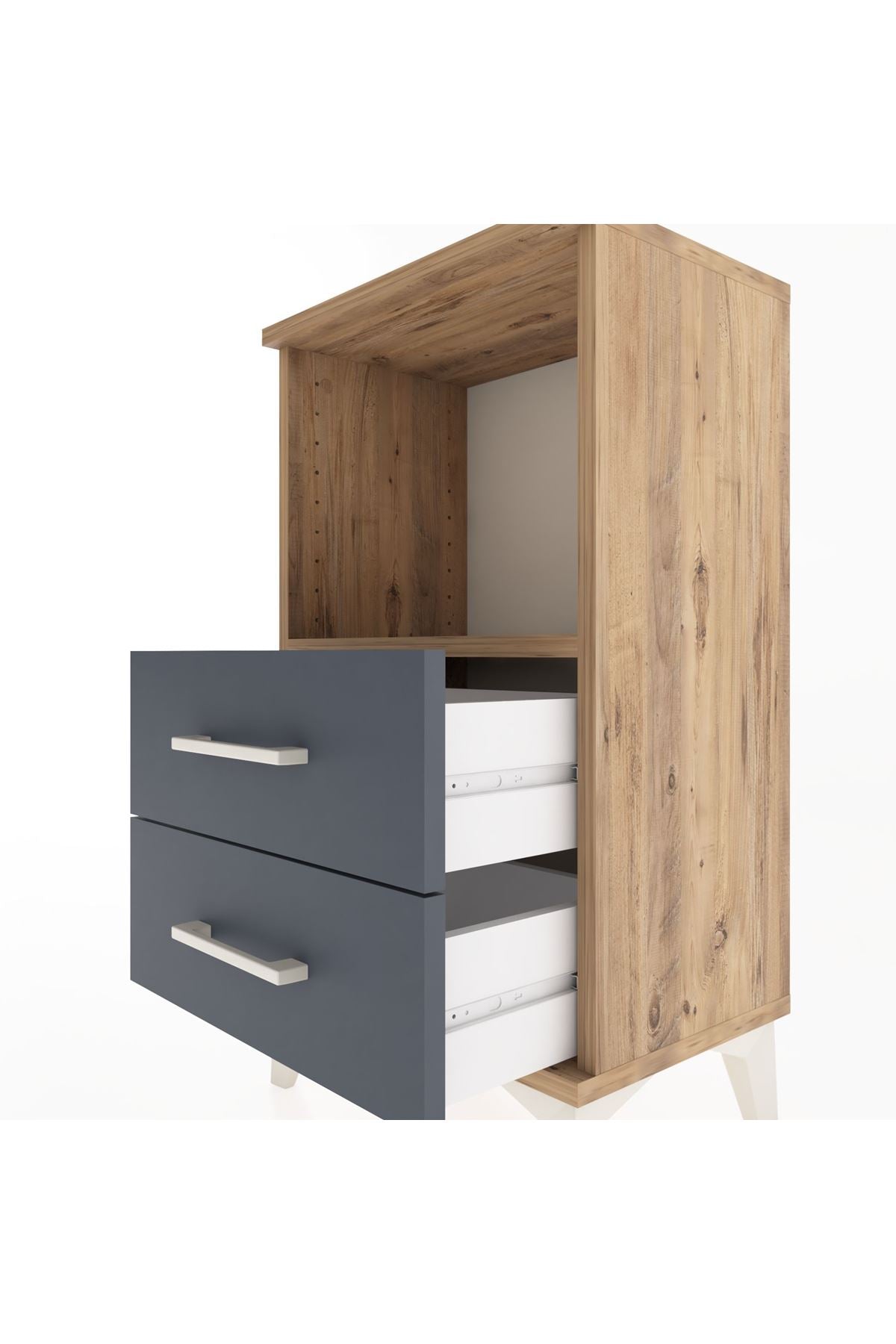 Arges Komodin Tek Raflı 2 Çekmeceli 44x30x80 Çam-Antrasit