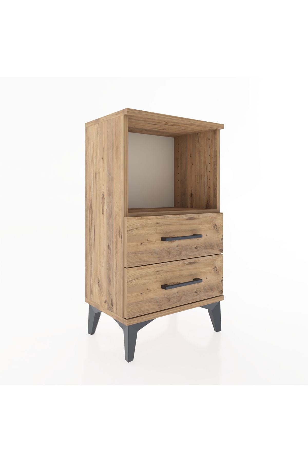 Arges Komodin Tek Raflı 2 Çekmeceli 44x30x80 Çam-Çam