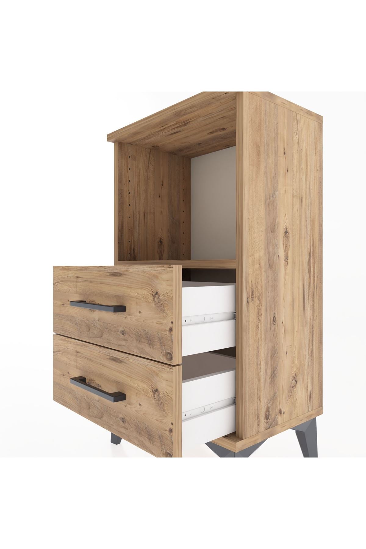 Arges Komodin Tek Raflı 2 Çekmeceli 44x30x80 Çam-Çam