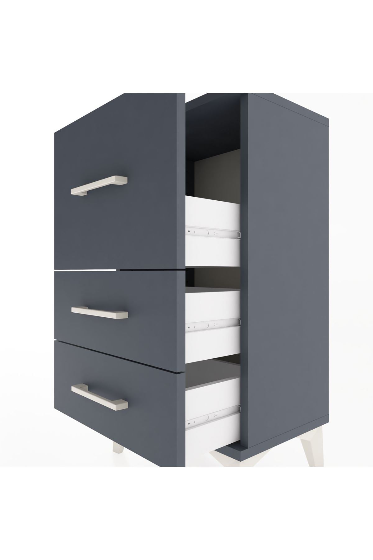 Arges Komodin 3 Çekmeceli 44x30x80 Antrasit-Antrasit