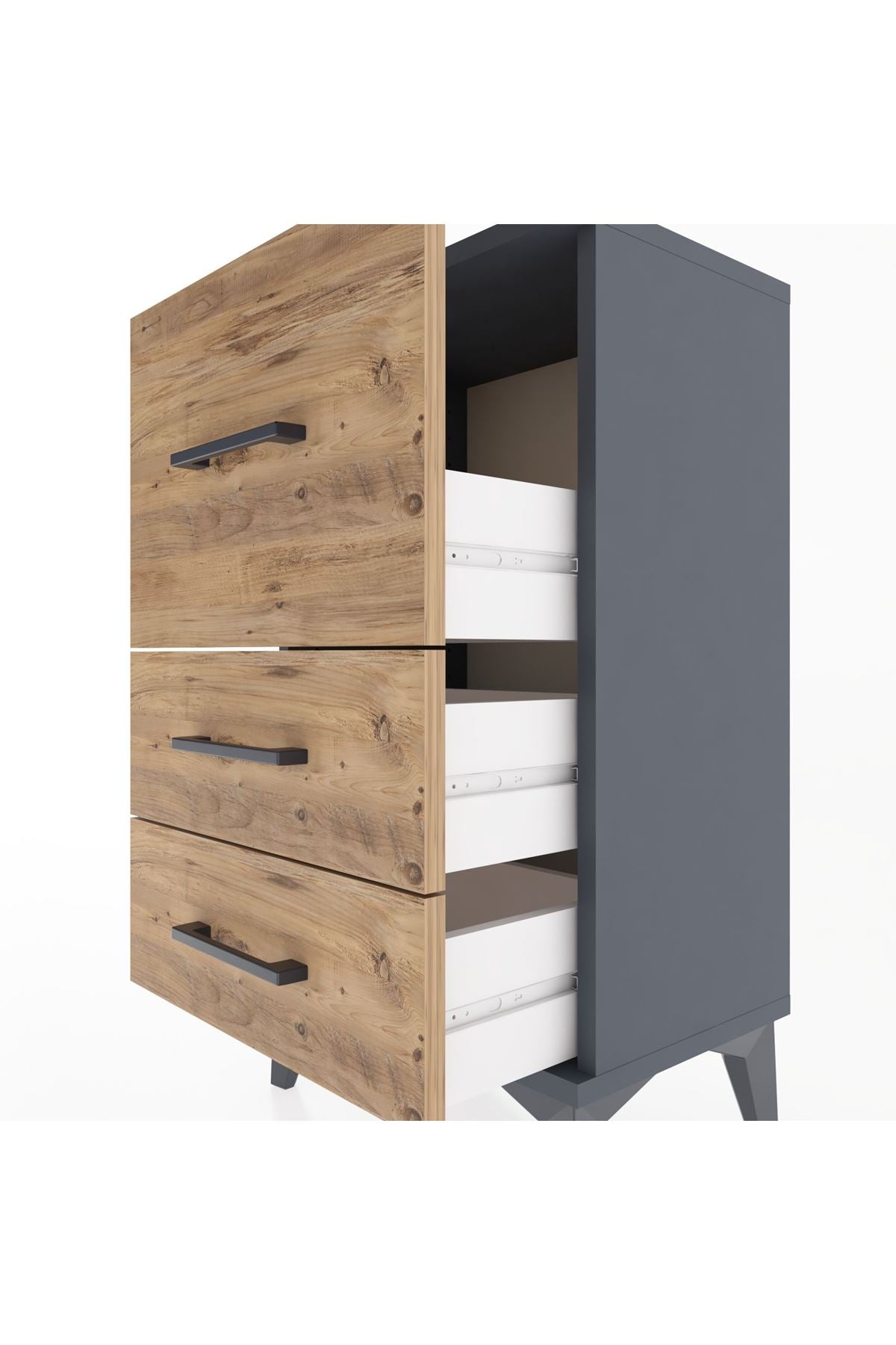 Arges Komodin 3 Çekmeceli 44x30x80 Antrasit-Çam