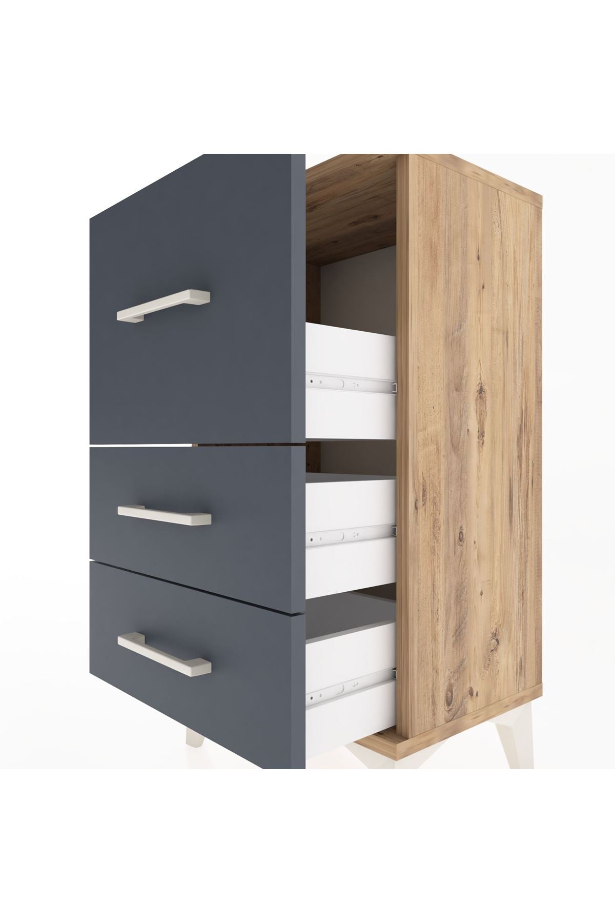 Arges Komodin 3 Çekmeceli 44x30x80 Çam-Antrasit