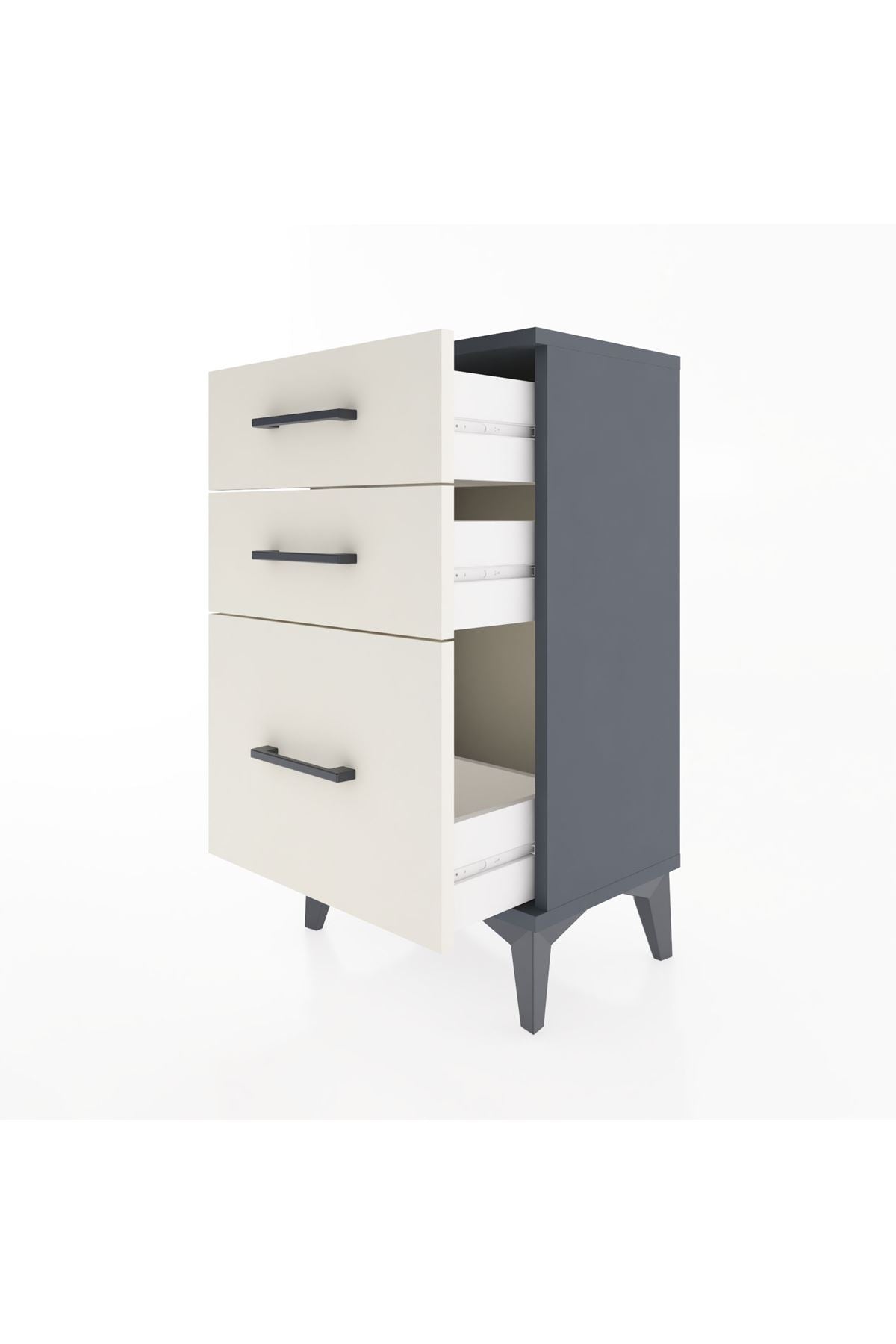 Arges Komodin 3 Çekmeceli 44x30x80 Antrasit-Aytaşı