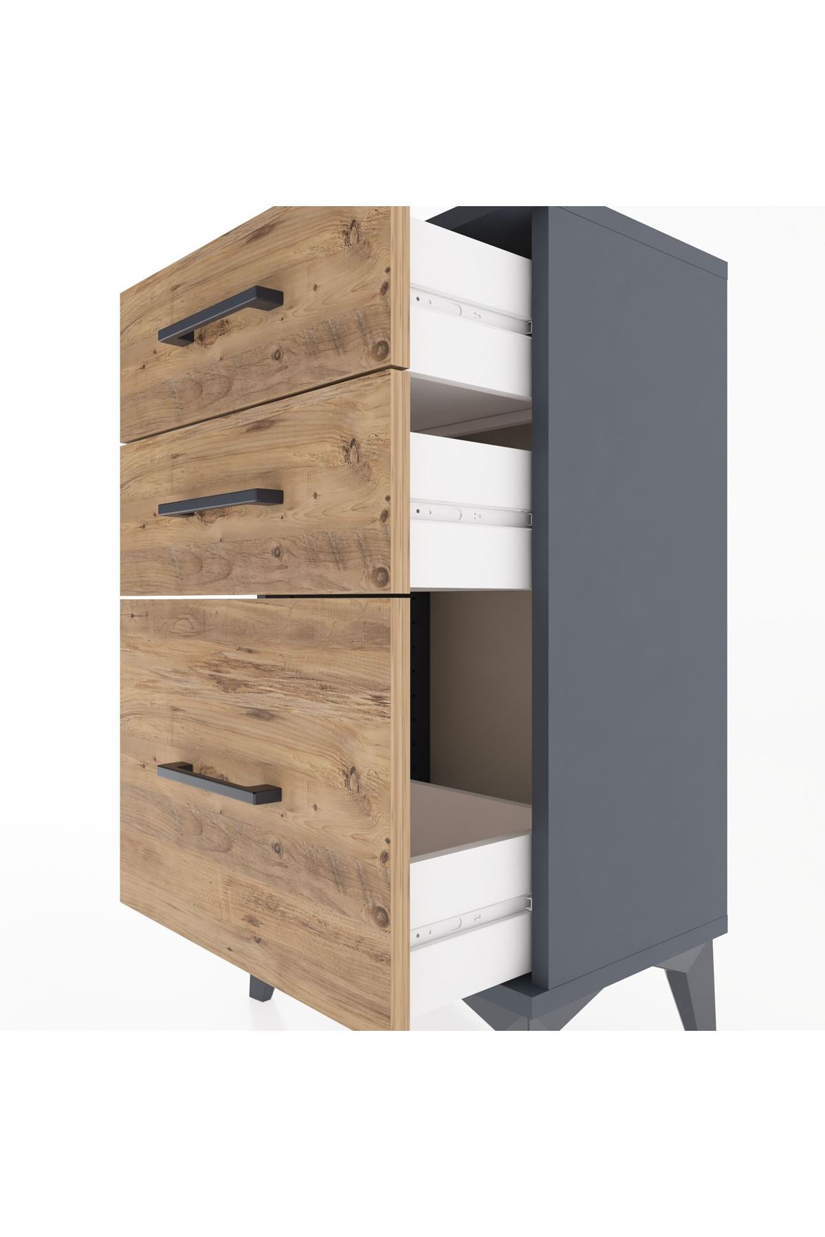 Arges Komodin 3 Çekmeceli 44x30x80 Antrasit-Çam