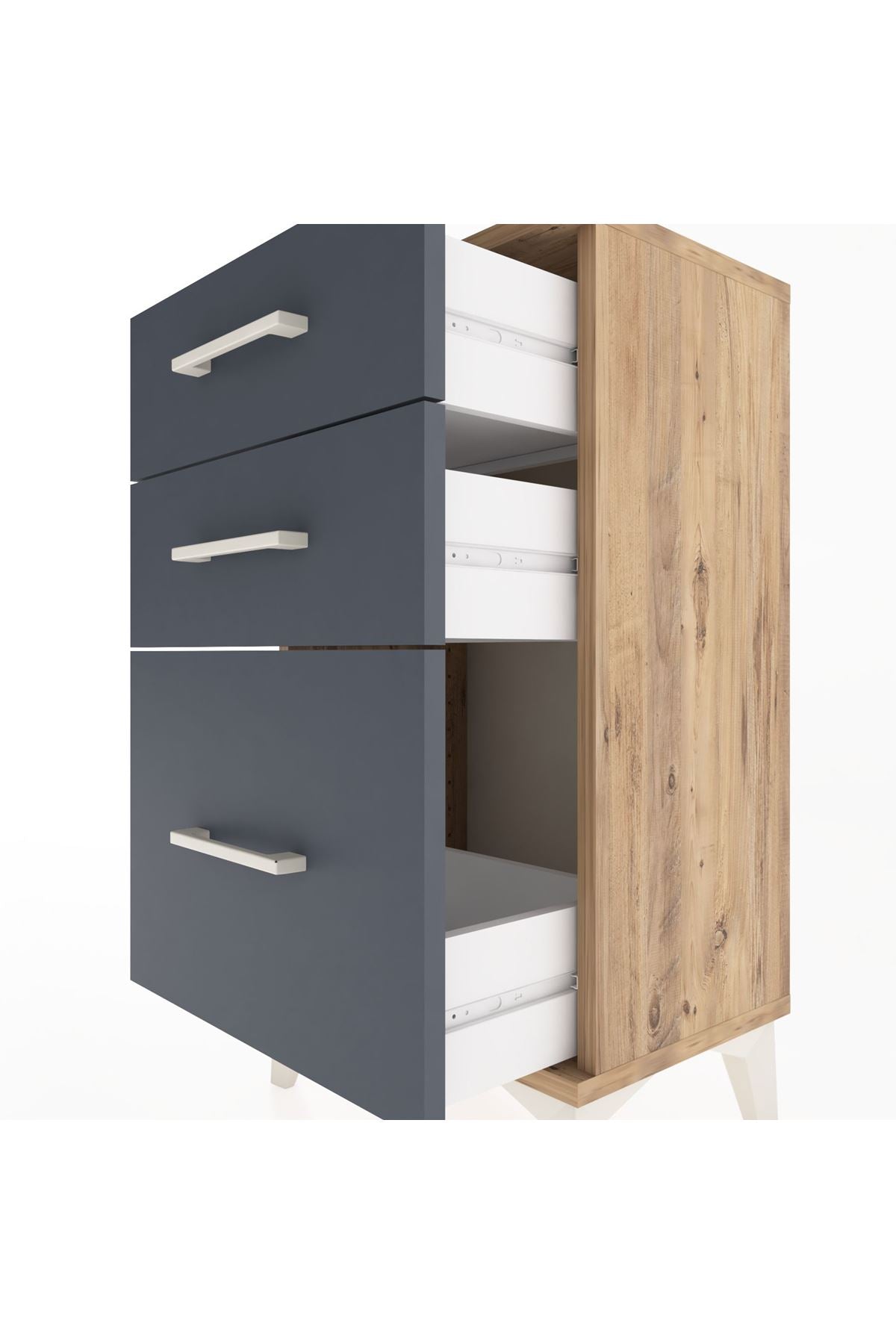 Arges Komodin 3 Çekmeceli 44x30x80 Çam-Antrasit