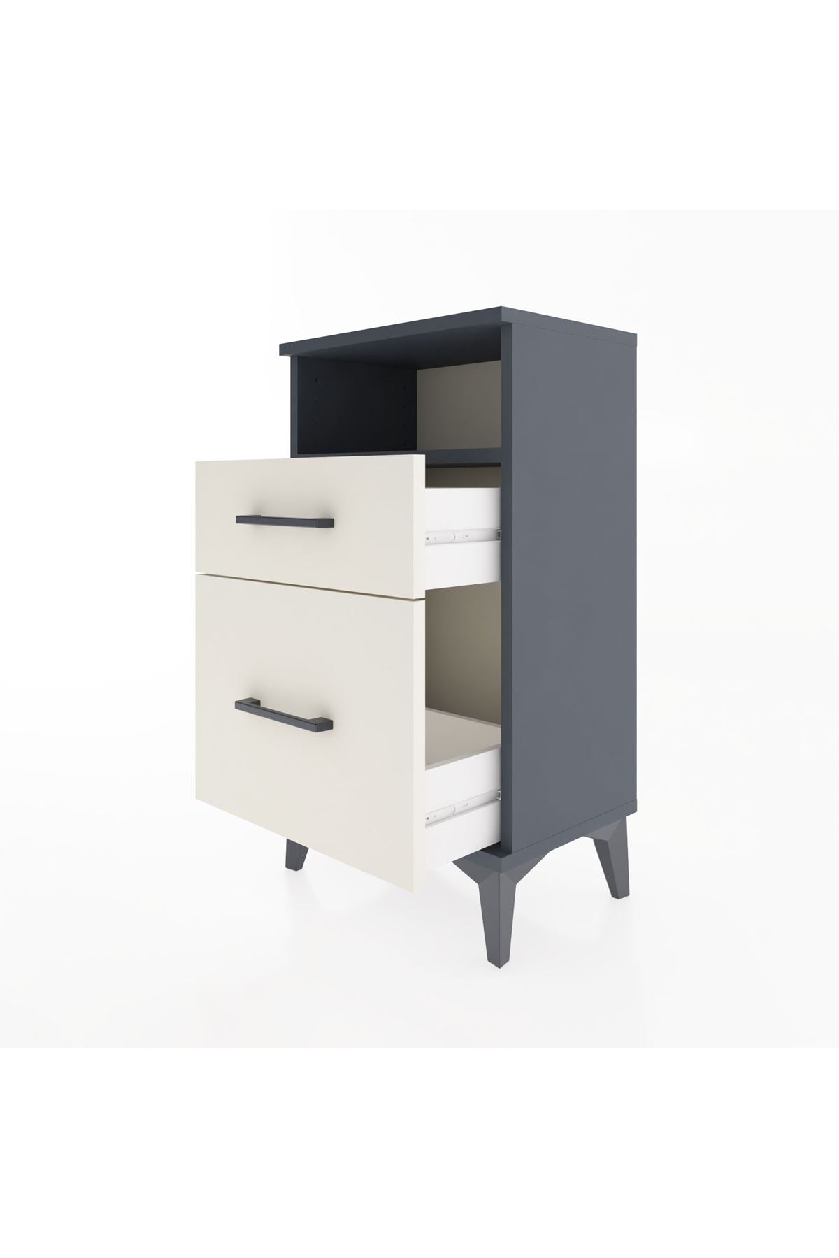 Arges Komodin Tek Raflı 2 Çekmeceli 44x30x80 Antrasit-Aytaşı