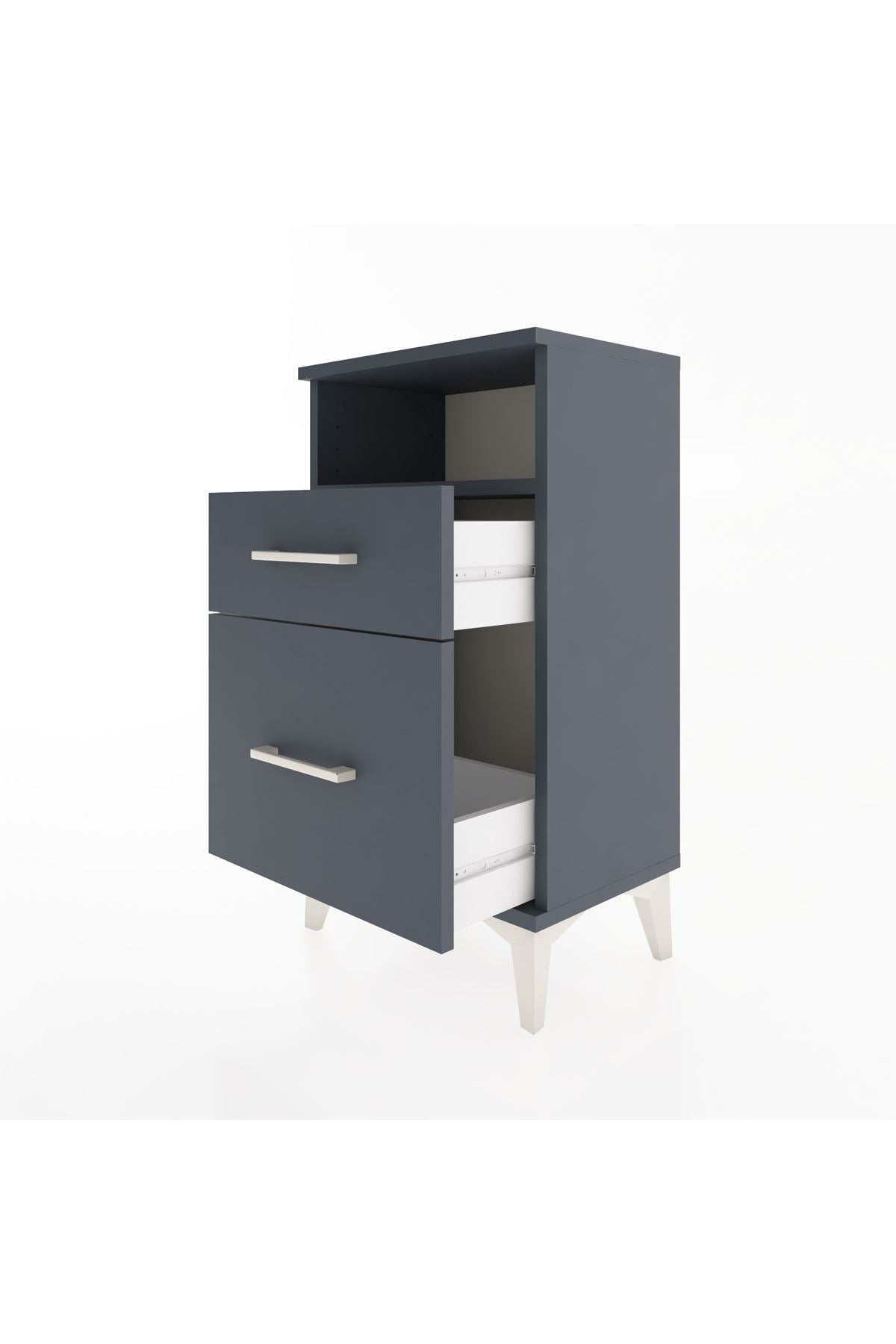 Arges Komodin Tek Raflı 2 Çekmeceli 44x30x80 Antrasit-Antrasit