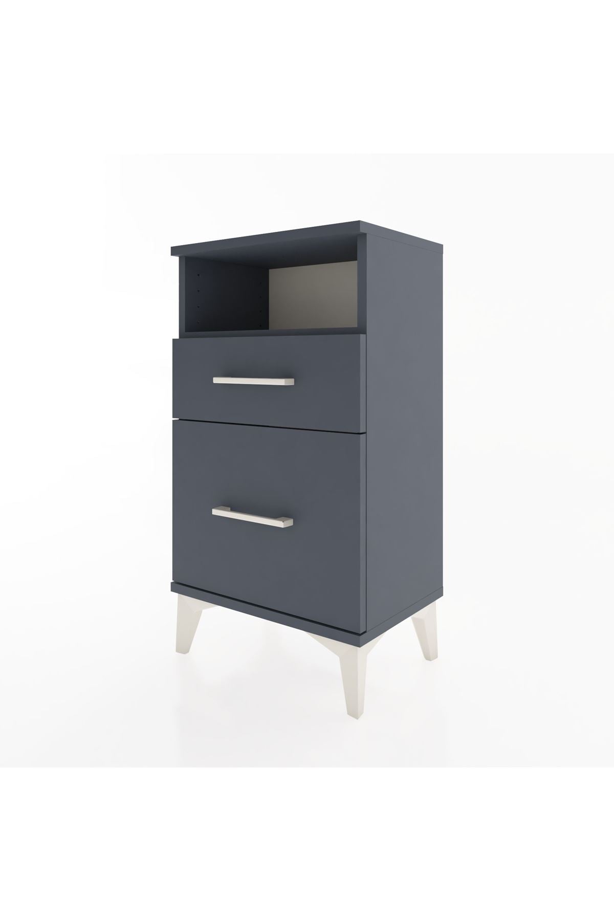 Arges Komodin Tek Raflı 2 Çekmeceli 44x30x80 Antrasit-Antrasit