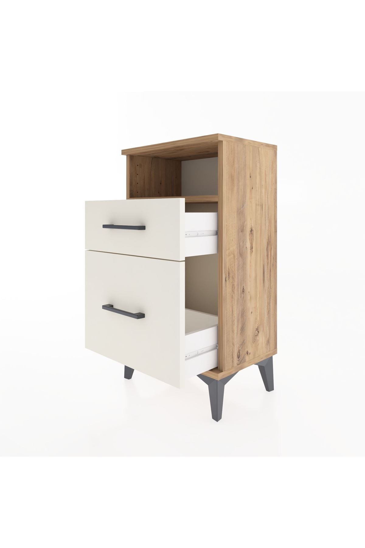 Arges Komodin Tek Raflı 2 Çekmeceli 44x30x80 Çam-Aytaşı