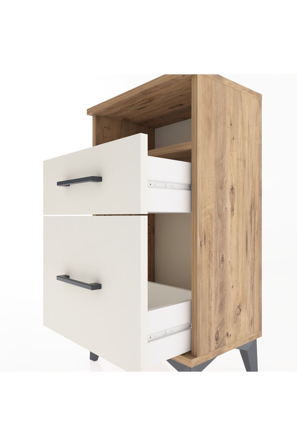 Arges Komodin Tek Raflı 2 Çekmeceli 44x30x80 Çam-Aytaşı