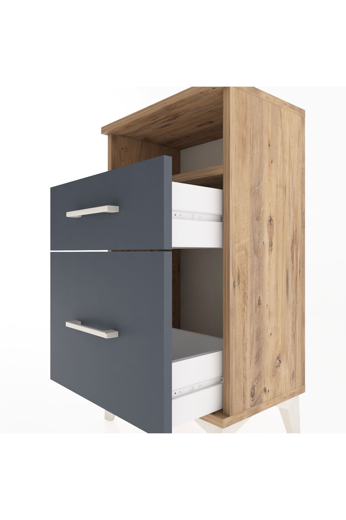 Arges Komodin Tek Raflı 2 Çekmeceli 44x30x80 Çam-Antrasit