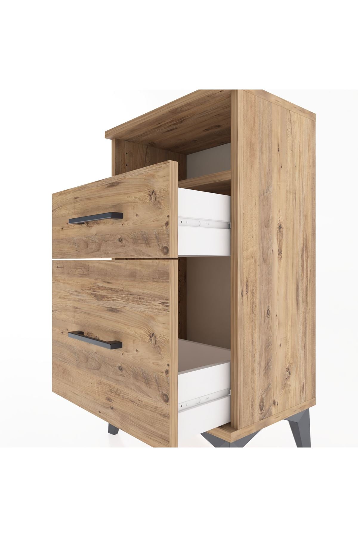 Arges Komodin Tek Raflı 2 Çekmeceli 44x30x80 Çam-Çam