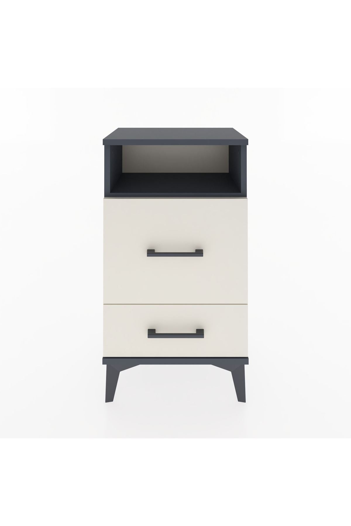 Arges Komodin Tek Raflı 2 Çekmeceli 44x30x80 Antrasit-Aytaşı