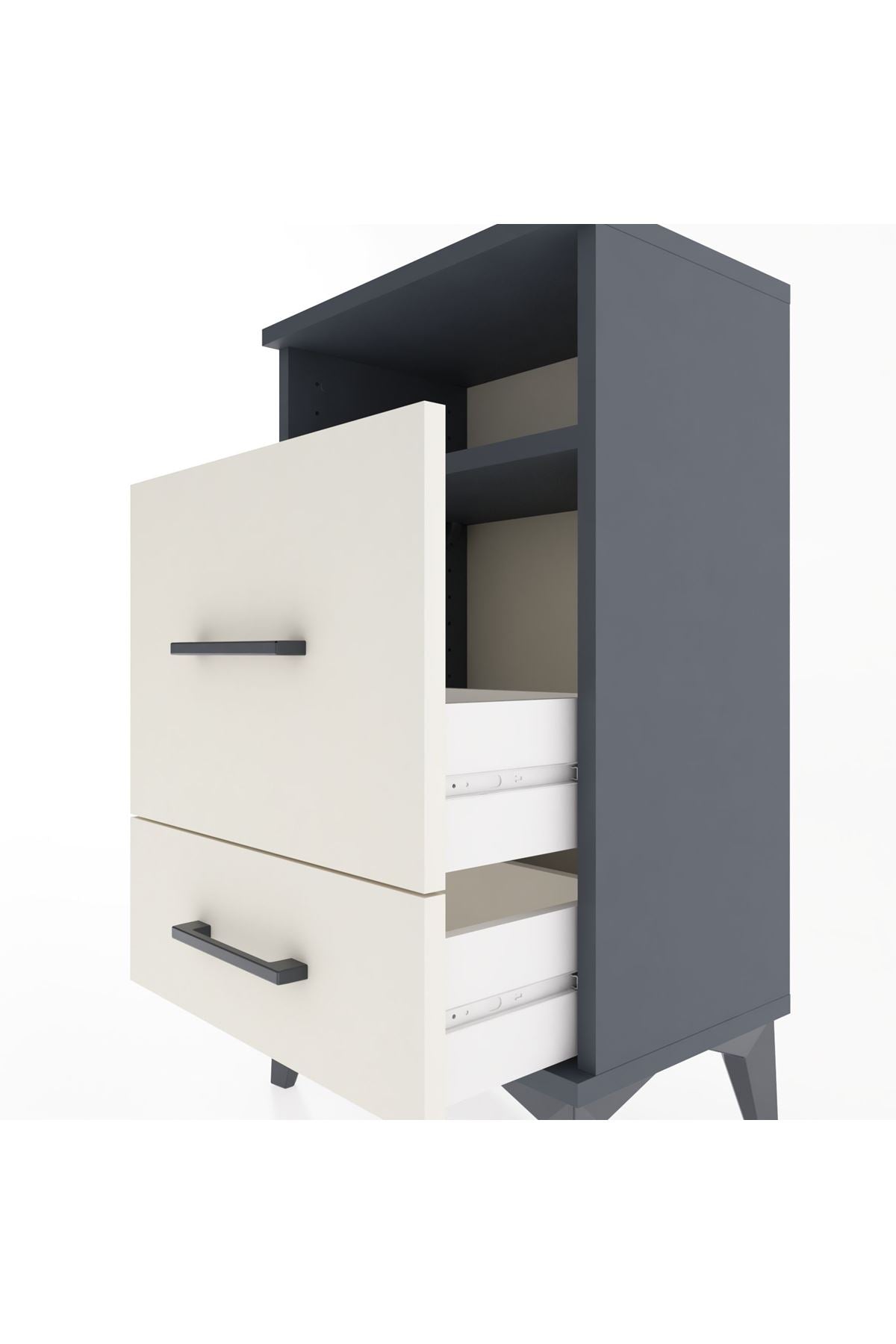 Arges Komodin Tek Raflı 2 Çekmeceli 44x30x80 Antrasit-Aytaşı