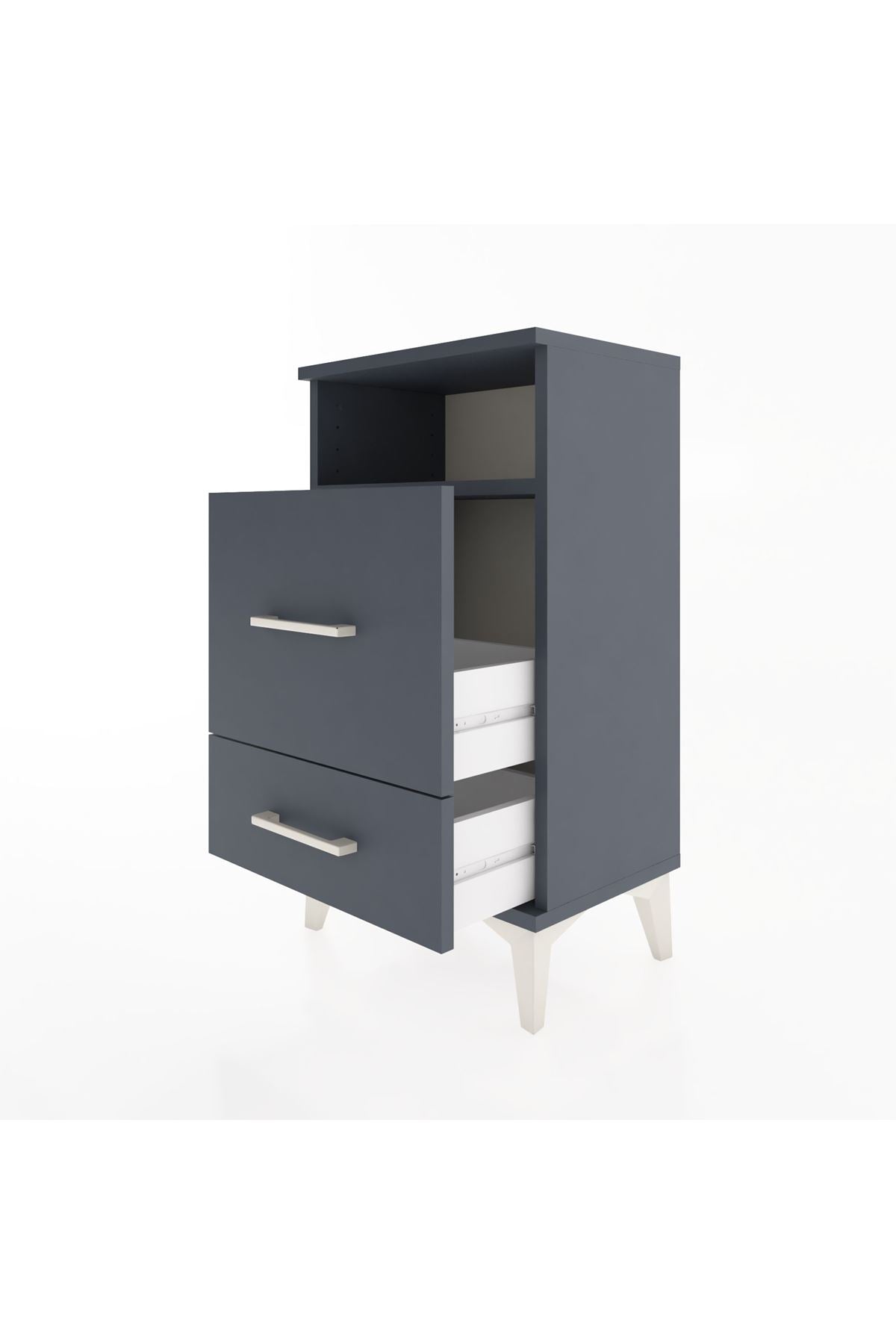 Arges Komodin Tek Raflı 2 Çekmeceli 44x30x80 Antrasit-Antrasit