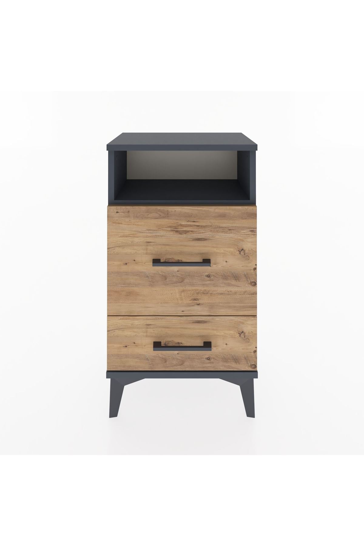 Arges Komodin Tek Raflı 2 Çekmeceli 44x30x80 Antrasit-Çam
