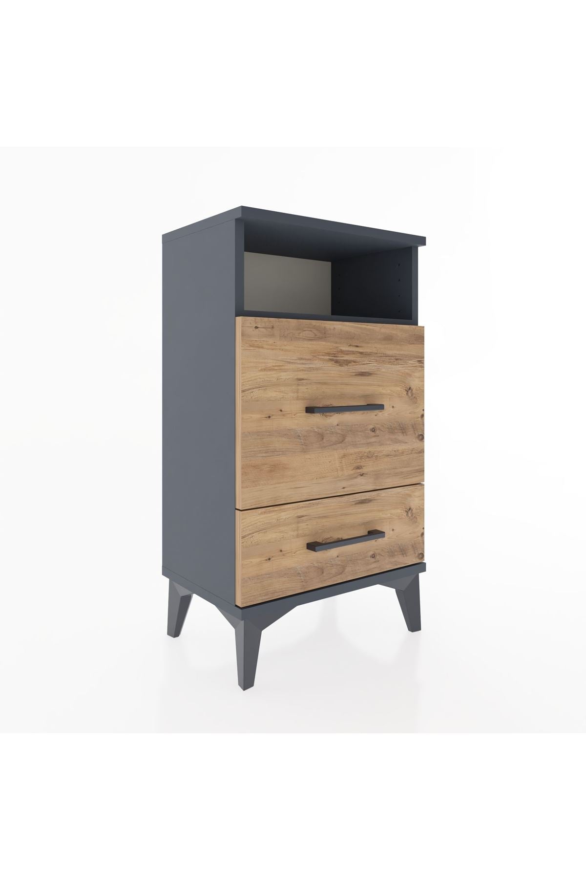 Arges Komodin Tek Raflı 2 Çekmeceli 44x30x80 Antrasit-Çam