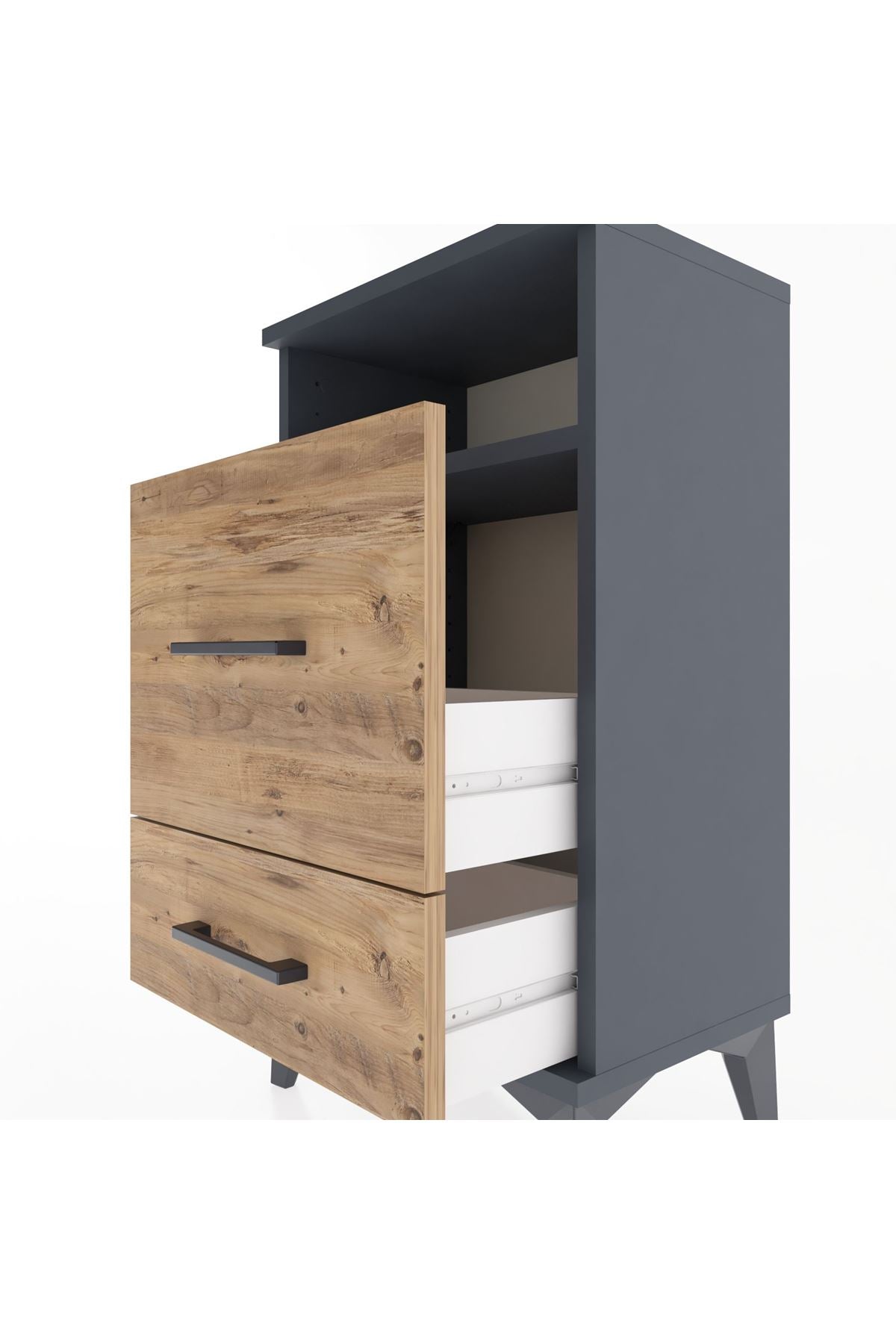 Arges Komodin Tek Raflı 2 Çekmeceli 44x30x80 Antrasit-Çam