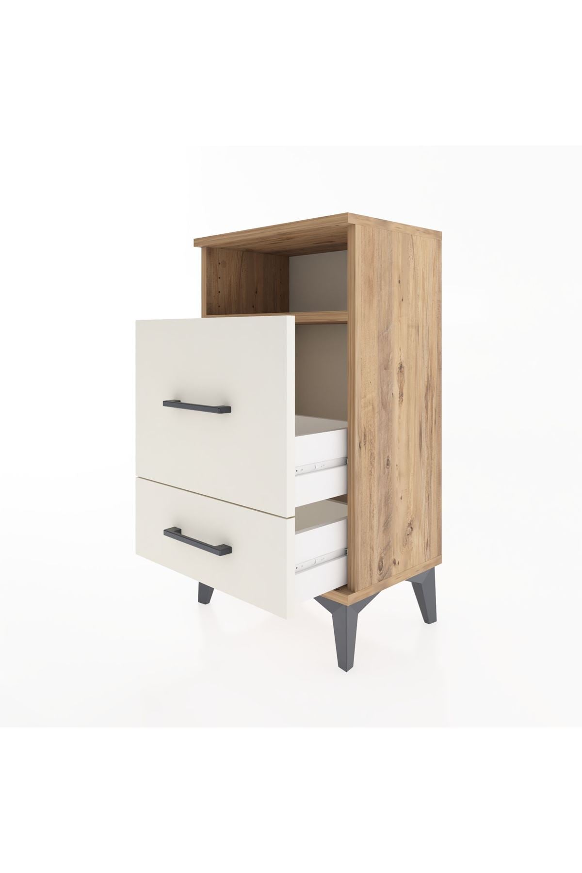 Arges Komodin Tek Raflı 2 Çekmeceli 44x30x80 Çam-Aytaşı