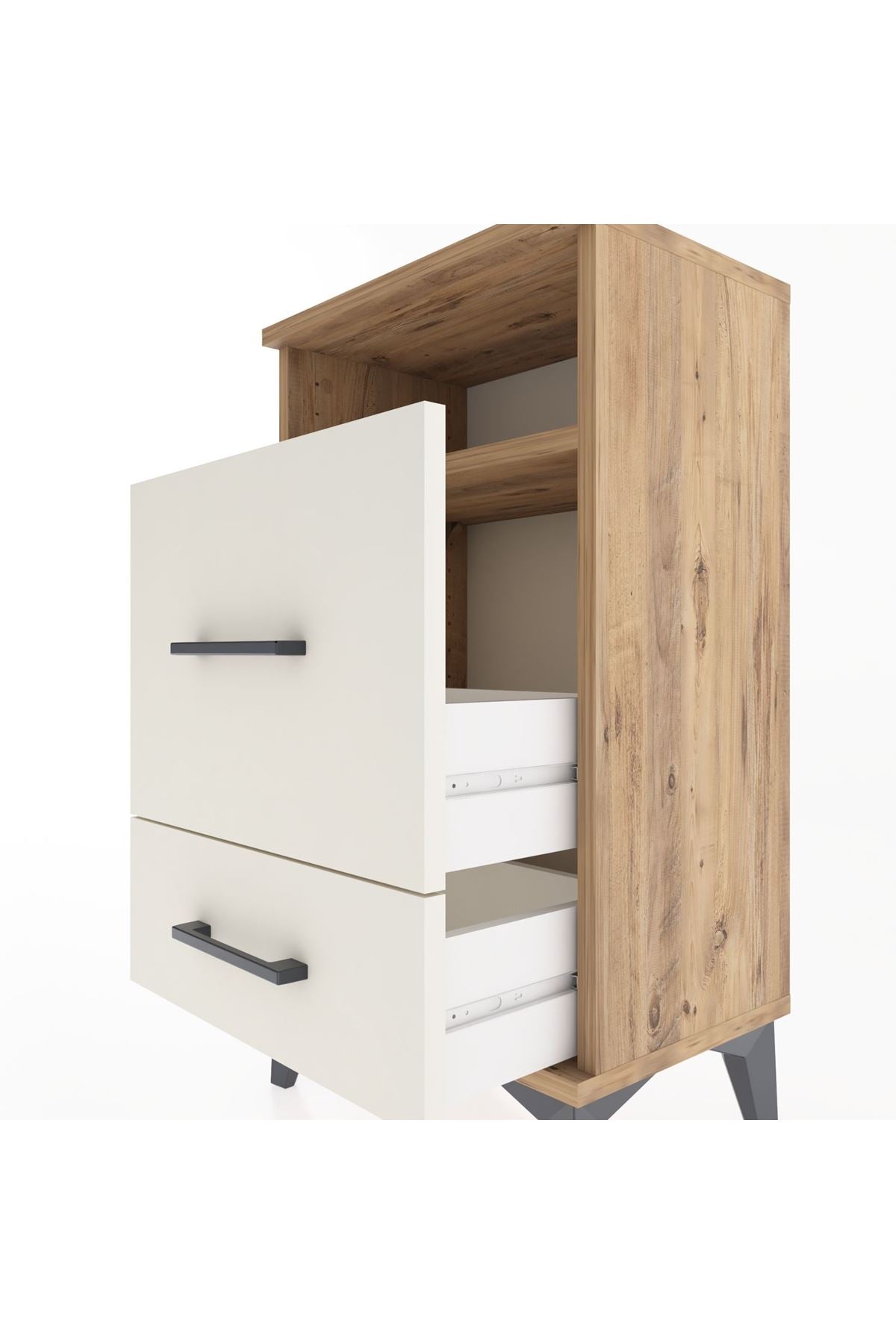 Arges Komodin Tek Raflı 2 Çekmeceli 44x30x80 Çam-Aytaşı