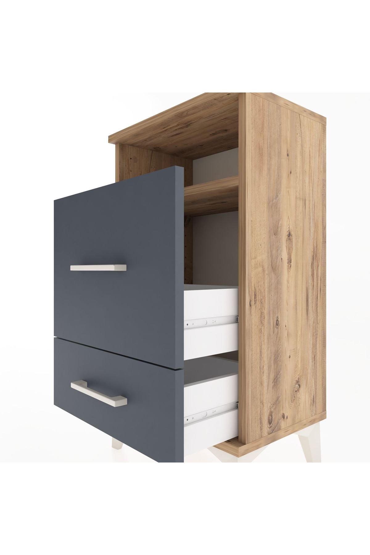 Arges Komodin Tek Raflı 2 Çekmeceli 44x30x80 Çam-Antrasit