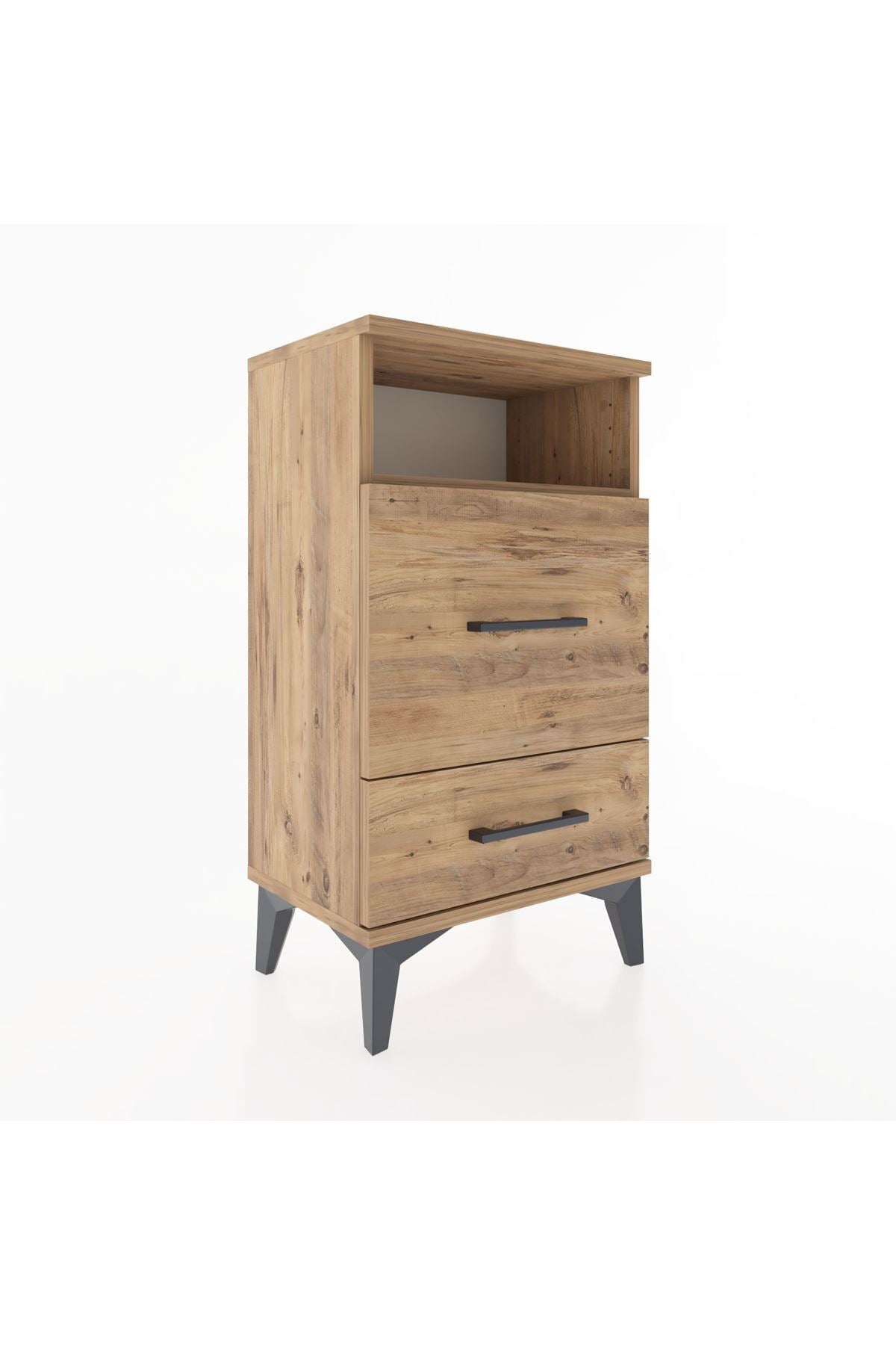 Arges Komodin Tek Raflı 2 Çekmeceli 44x30x80 Çam-Çam