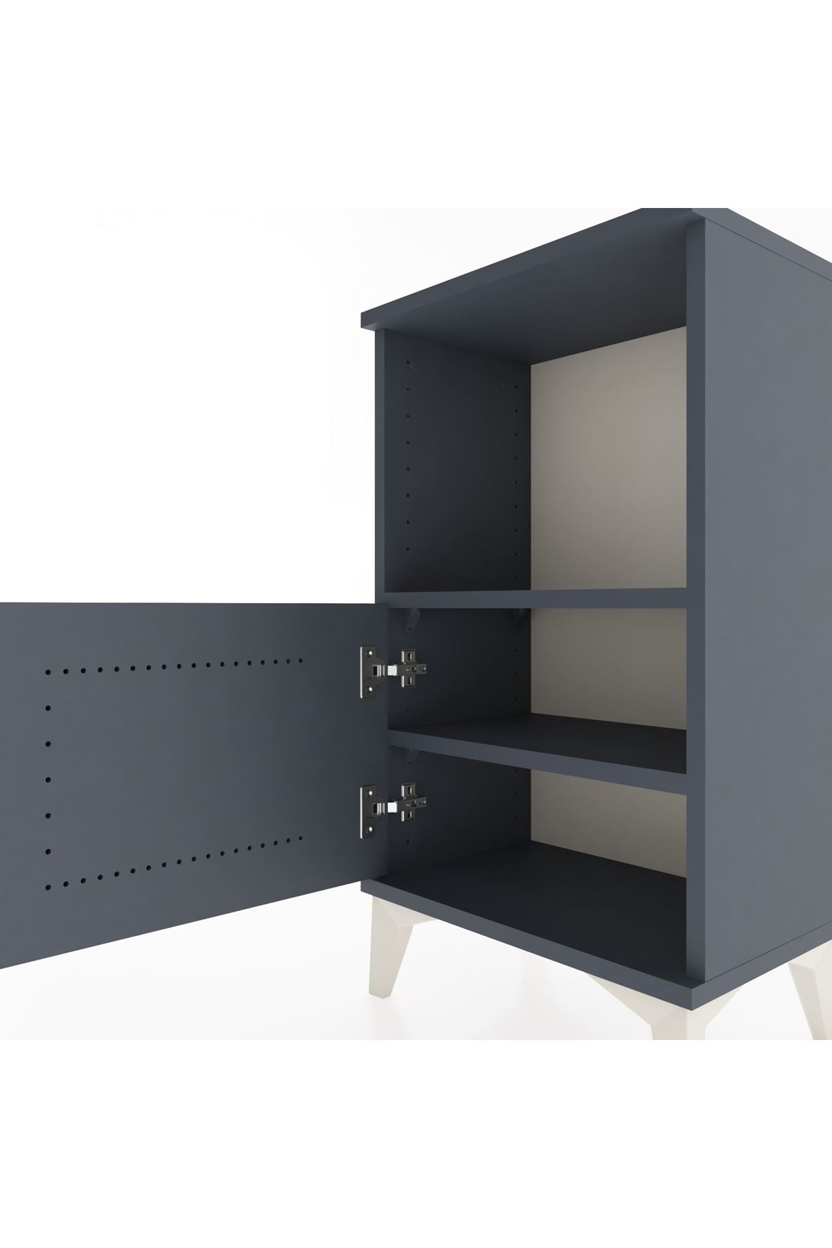 Arges Komodin 2 Raflı Tek Kapaklı 44x30x80 Antrasit-Antrasit