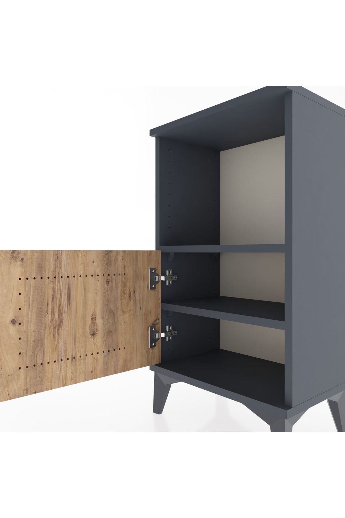 Arges Komodin 2 Raflı Tek Kapaklı 44x30x80 Antrasit-Çam