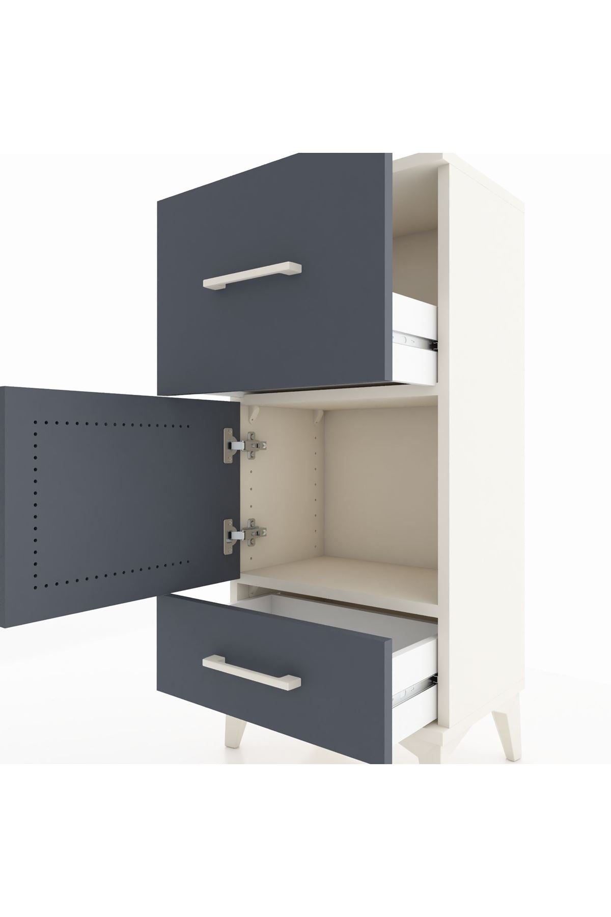 Arges Komodin Tek Raflı 2 Çekmeceli Tek Kapaklı 44x30x96 Aytaşı-Antrasit