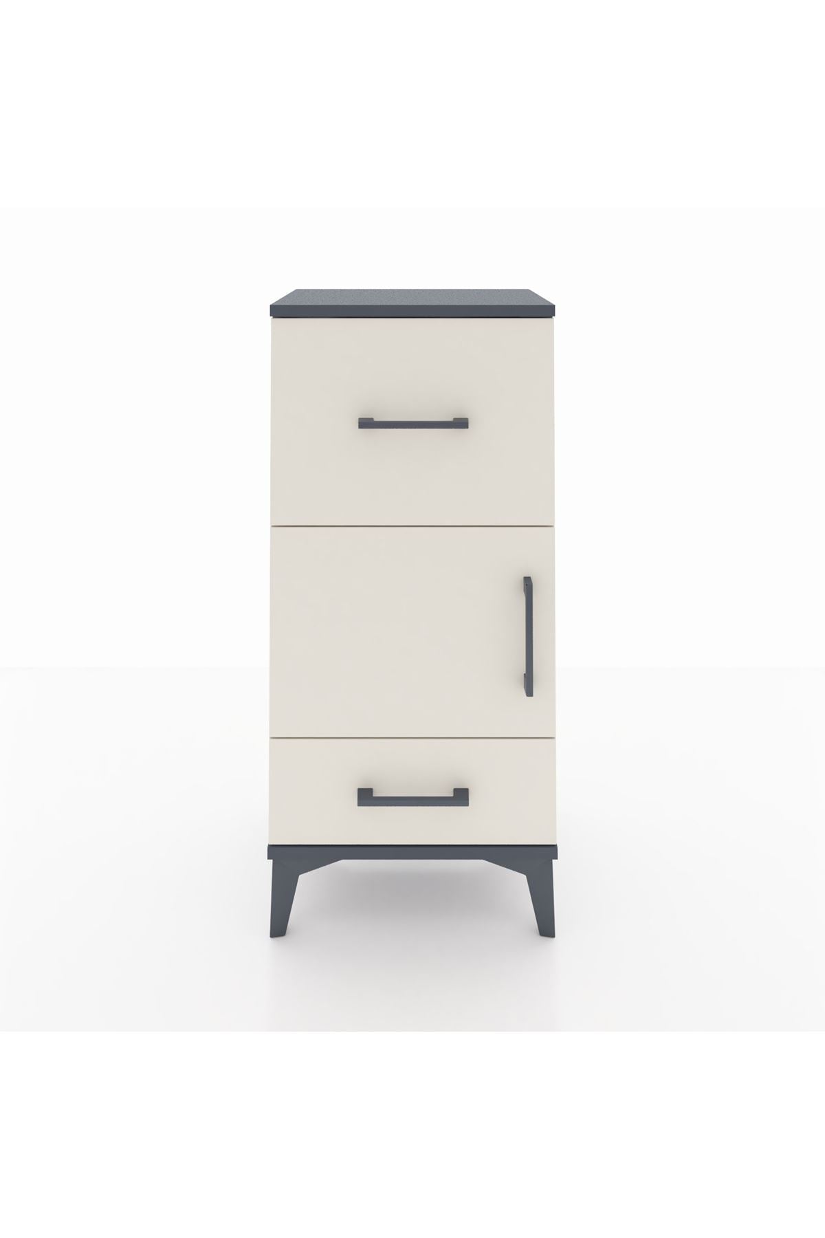 Arges Komodin Tek Raflı 2 Çekmeceli Tek Kapaklı 44x30x96 Antrasit-Aytaşı