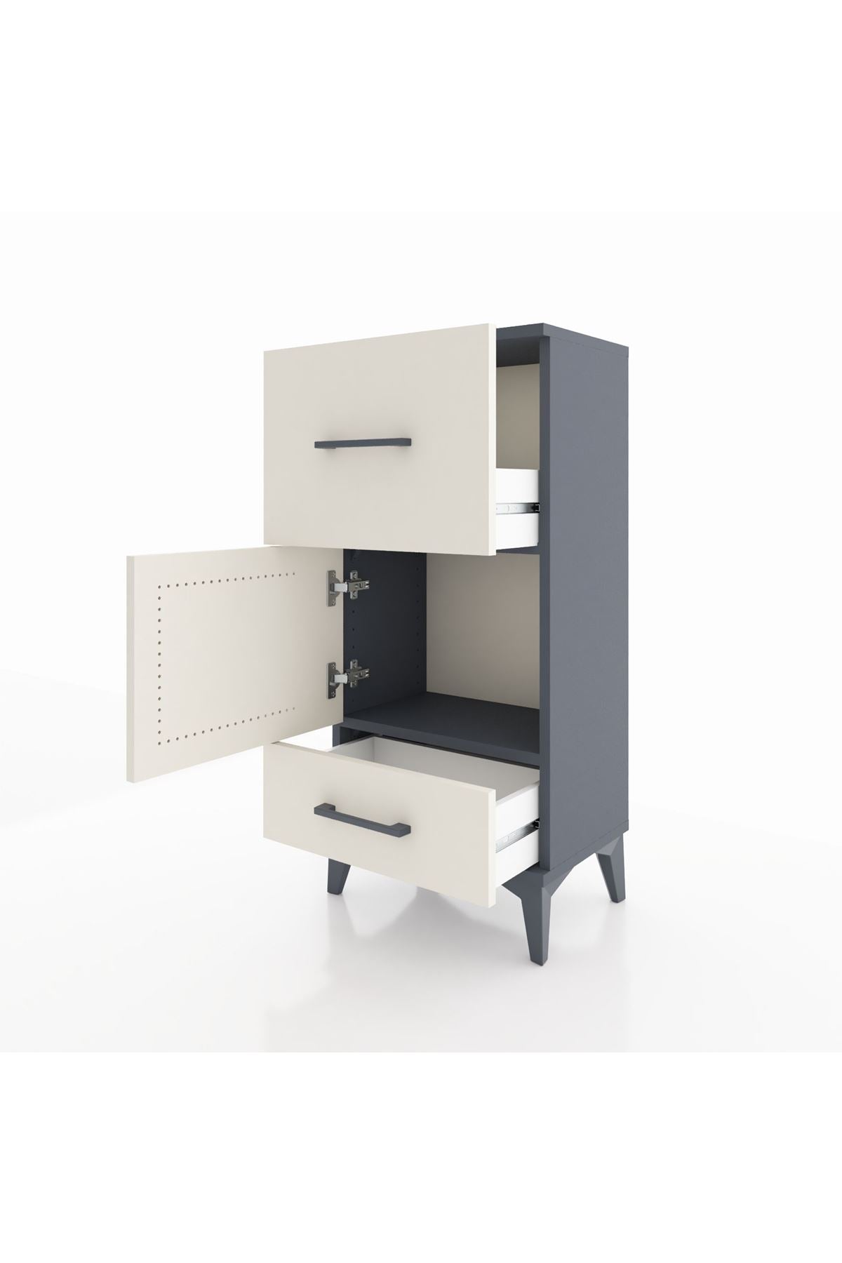 Arges Komodin Tek Raflı 2 Çekmeceli Tek Kapaklı 44x30x96 Antrasit-Aytaşı