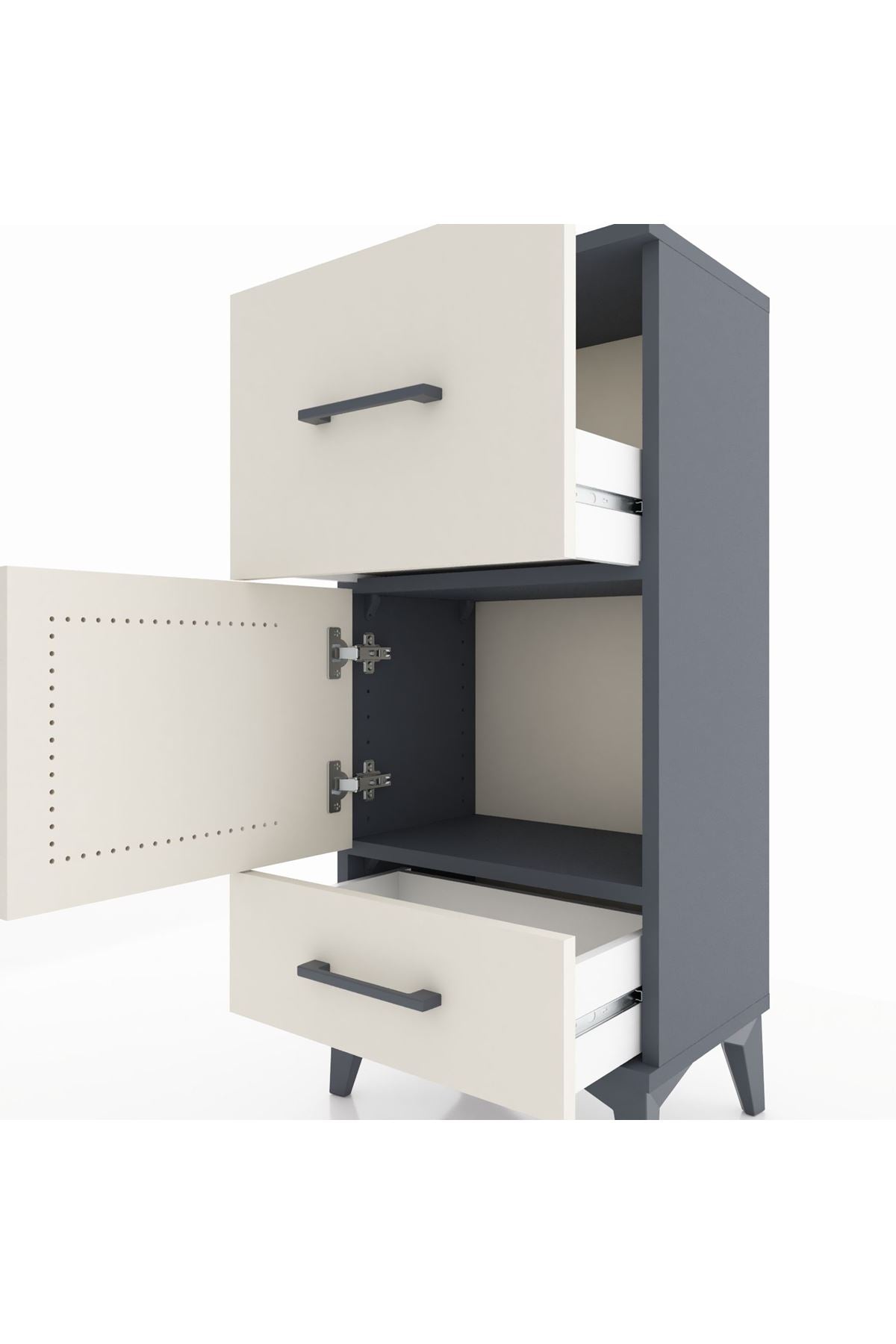 Arges Komodin Tek Raflı 2 Çekmeceli Tek Kapaklı 44x30x96 Antrasit-Aytaşı