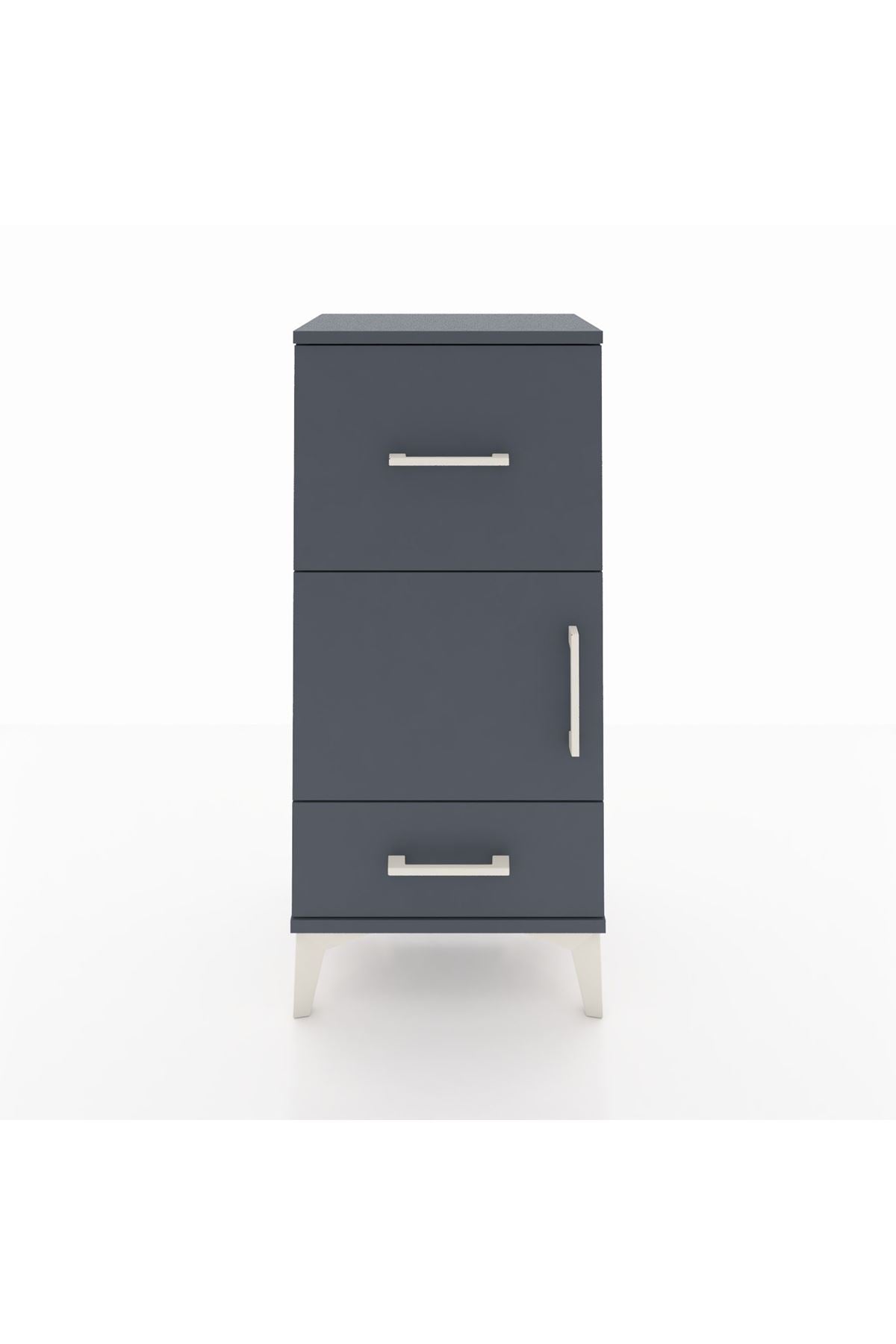 Arges Komodin Tek Raflı 2 Çekmeceli Tek Kapaklı 44x30x96 Antrasit-Antrasit