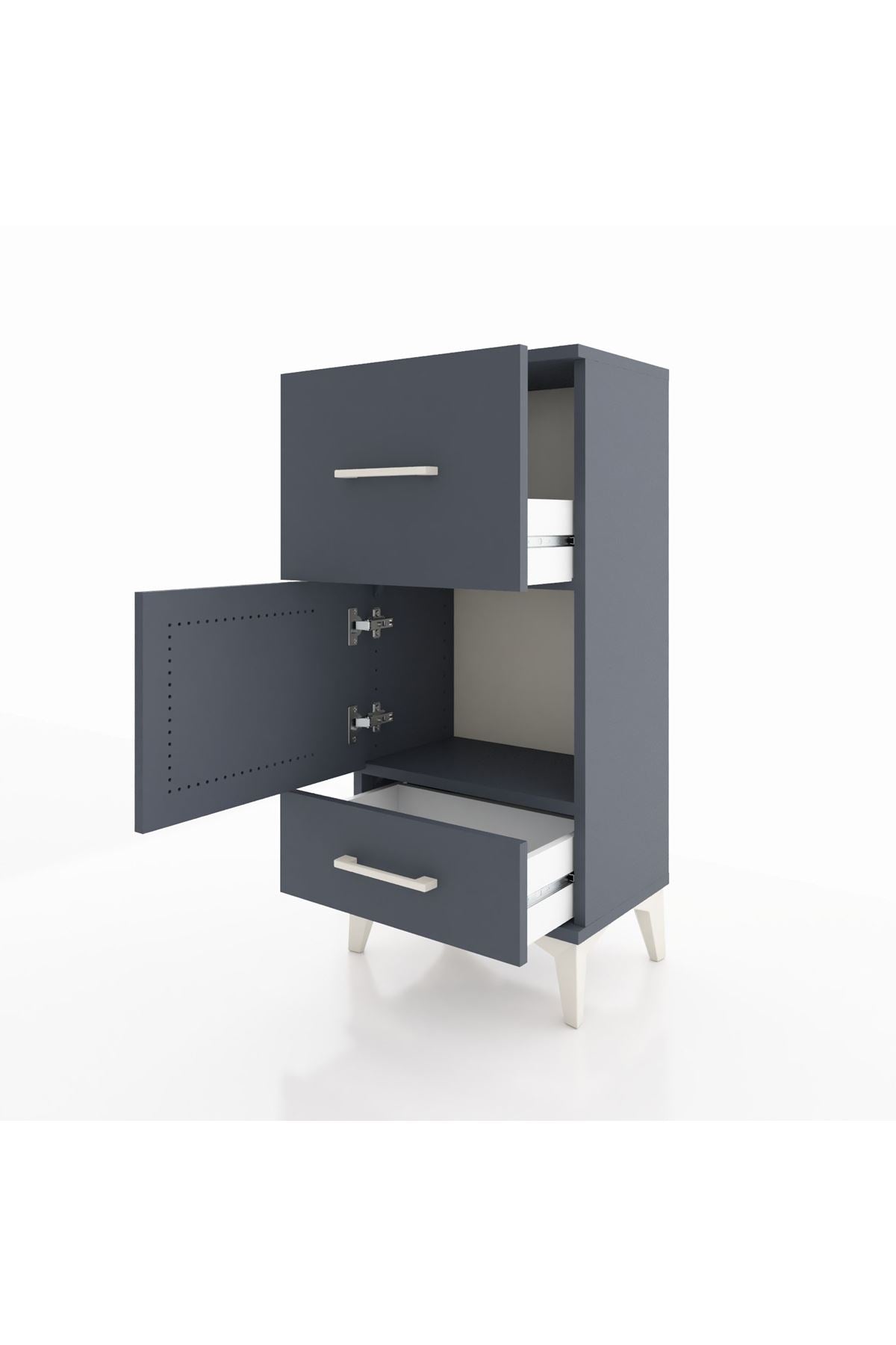 Arges Komodin Tek Raflı 2 Çekmeceli Tek Kapaklı 44x30x96 Antrasit-Antrasit